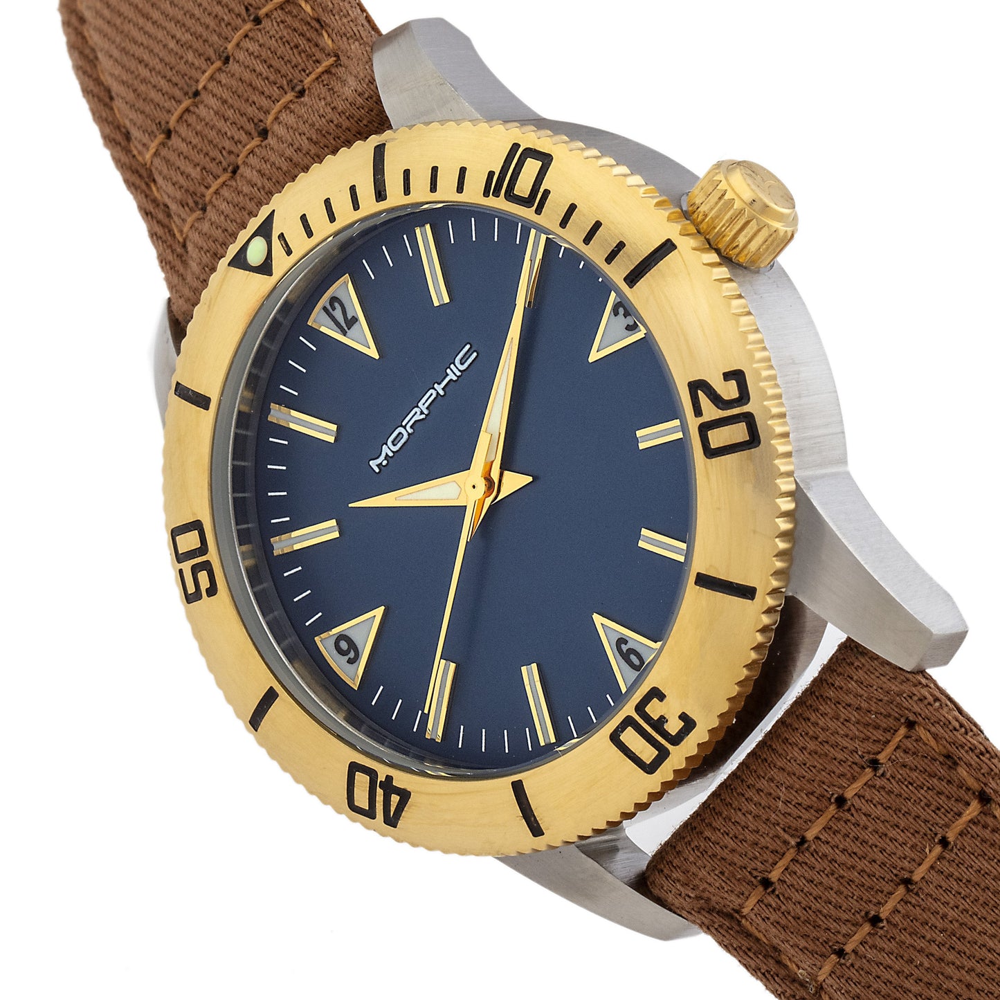 Morphic M85 Series Canvas-Overlaid Leather-Band Watch - Gold/Brown - MPH8501