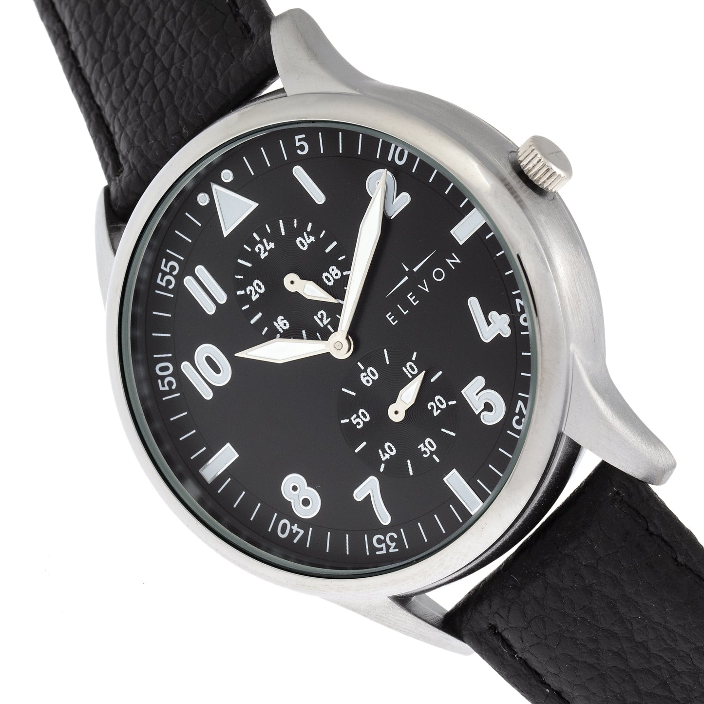 Elevon Turbine Leather-Band Watch - Silver/Black - ELE116-2