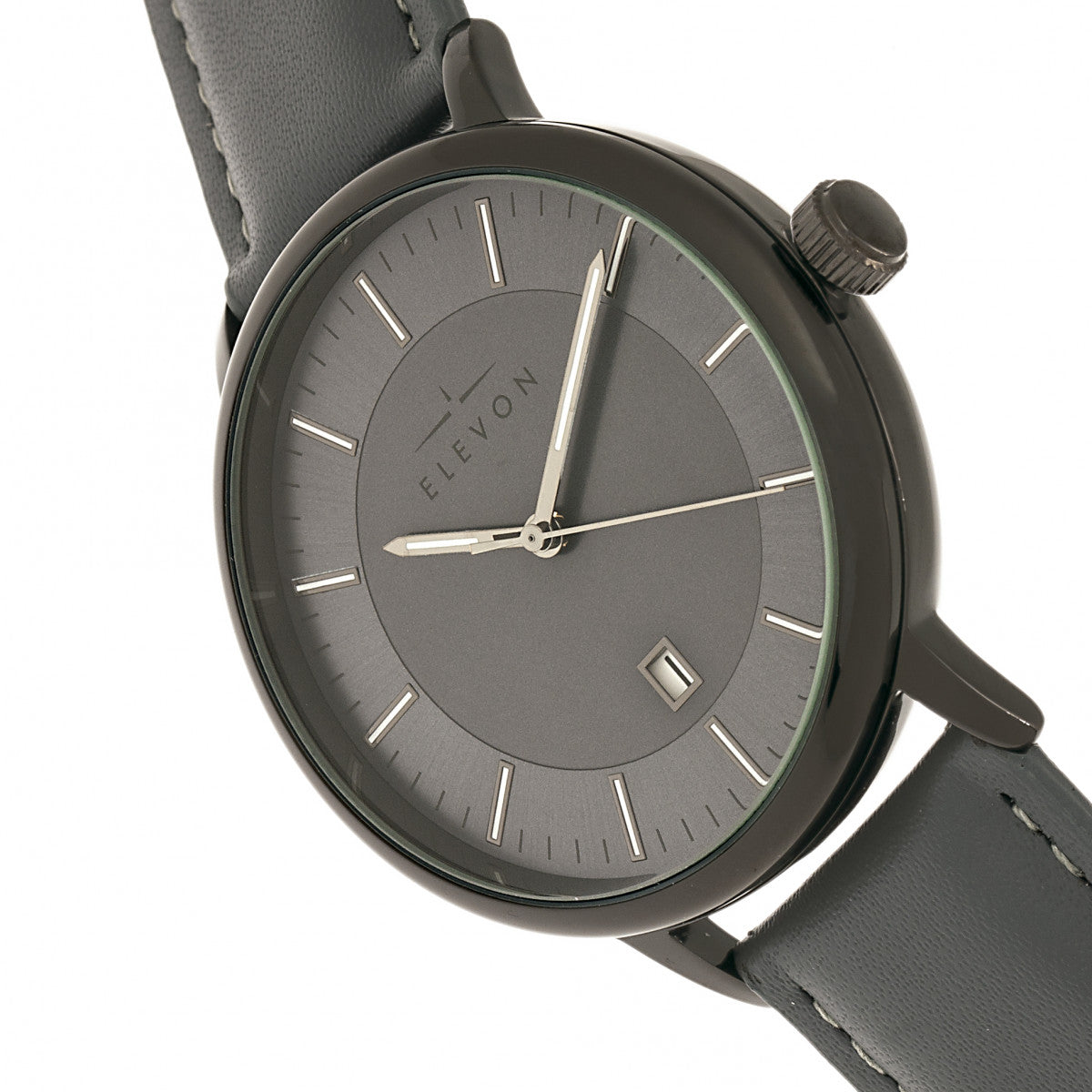 Elevon Vin Leather-Band Watch w/Date - Black/Grey - ELE111-6