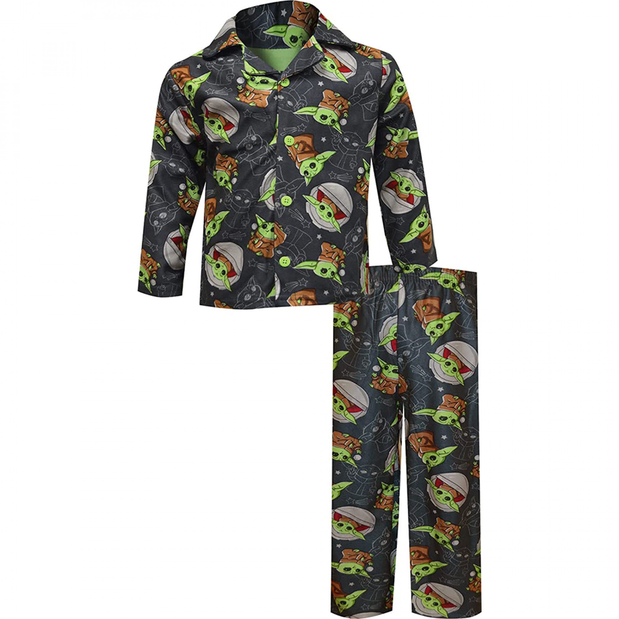 title:Star Wars The Mandalorian Grogu Character All Over Pajama Set;color:Black