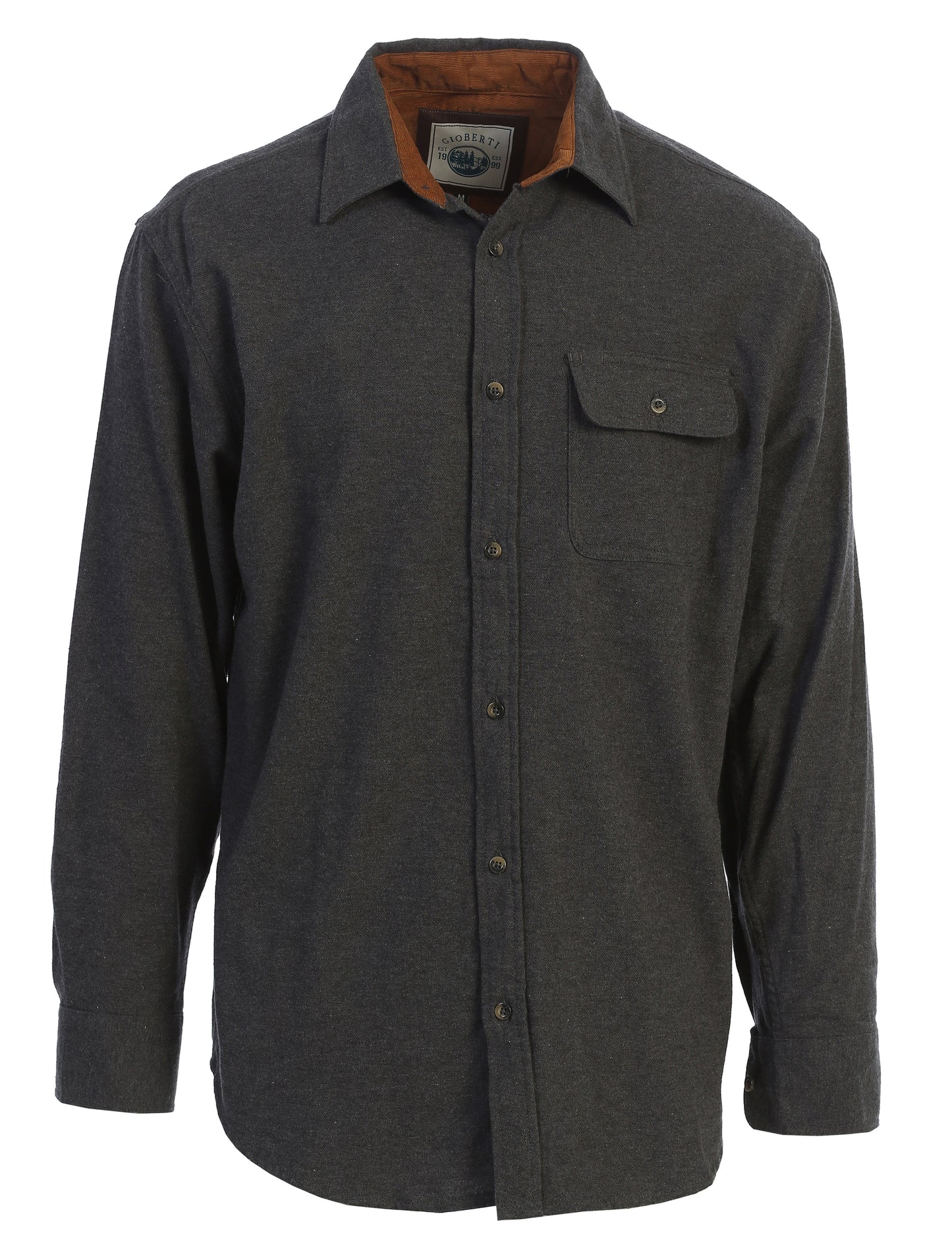 title:Gioberti Men's Charcoal 100% Cotton Brushed Flannel Plaid Checkered Shirt with Corduroy Contrast;color:Charcoal