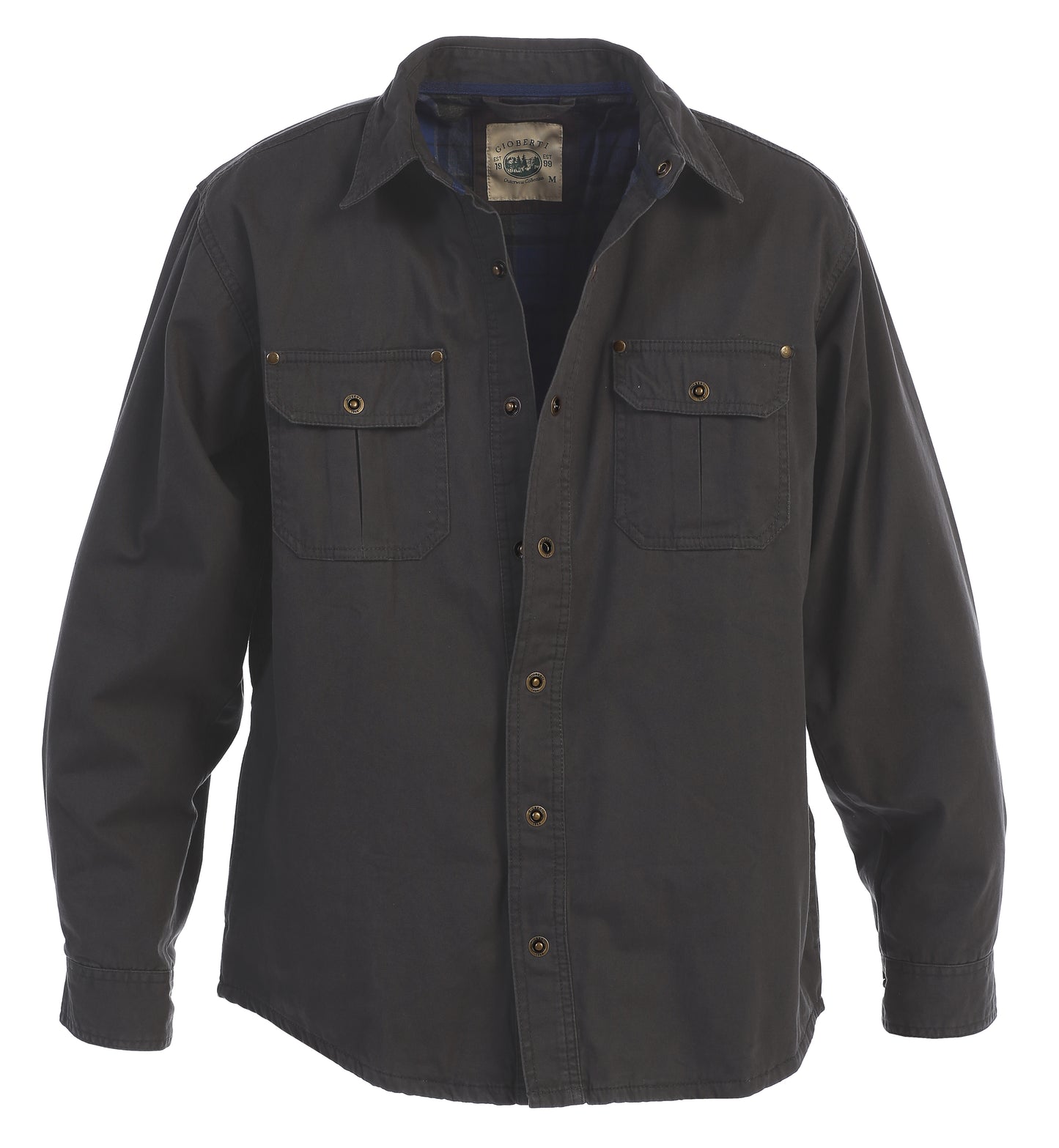 title:Gioberti Men's Charcoal Cotton Brushed and Soft Twill Shirt Jacket with Flannel Lining;color:Charcoal