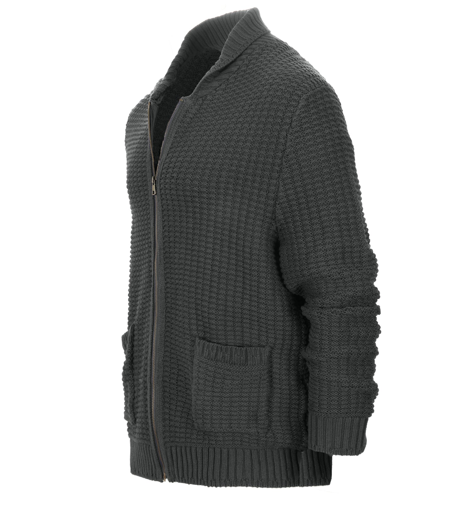 title:Gioberti Men's Charcoal 100% Cotton Milano Knit Full-Zip Sweater;color:Charcoal