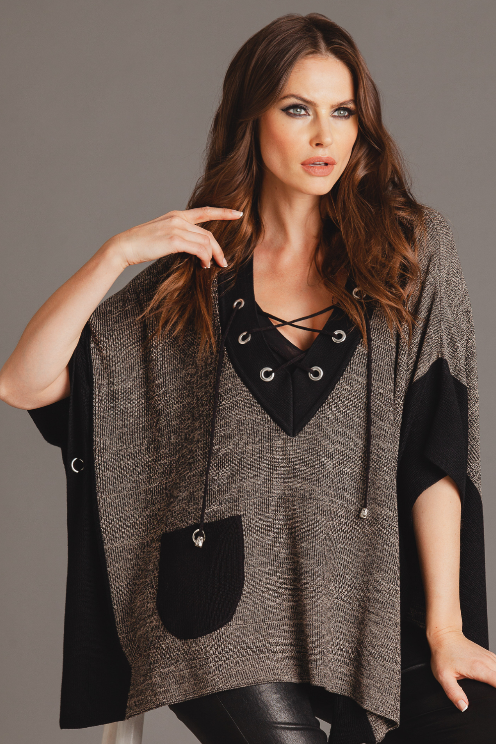 Angel Apparel V-Neck Tie Up Poncho