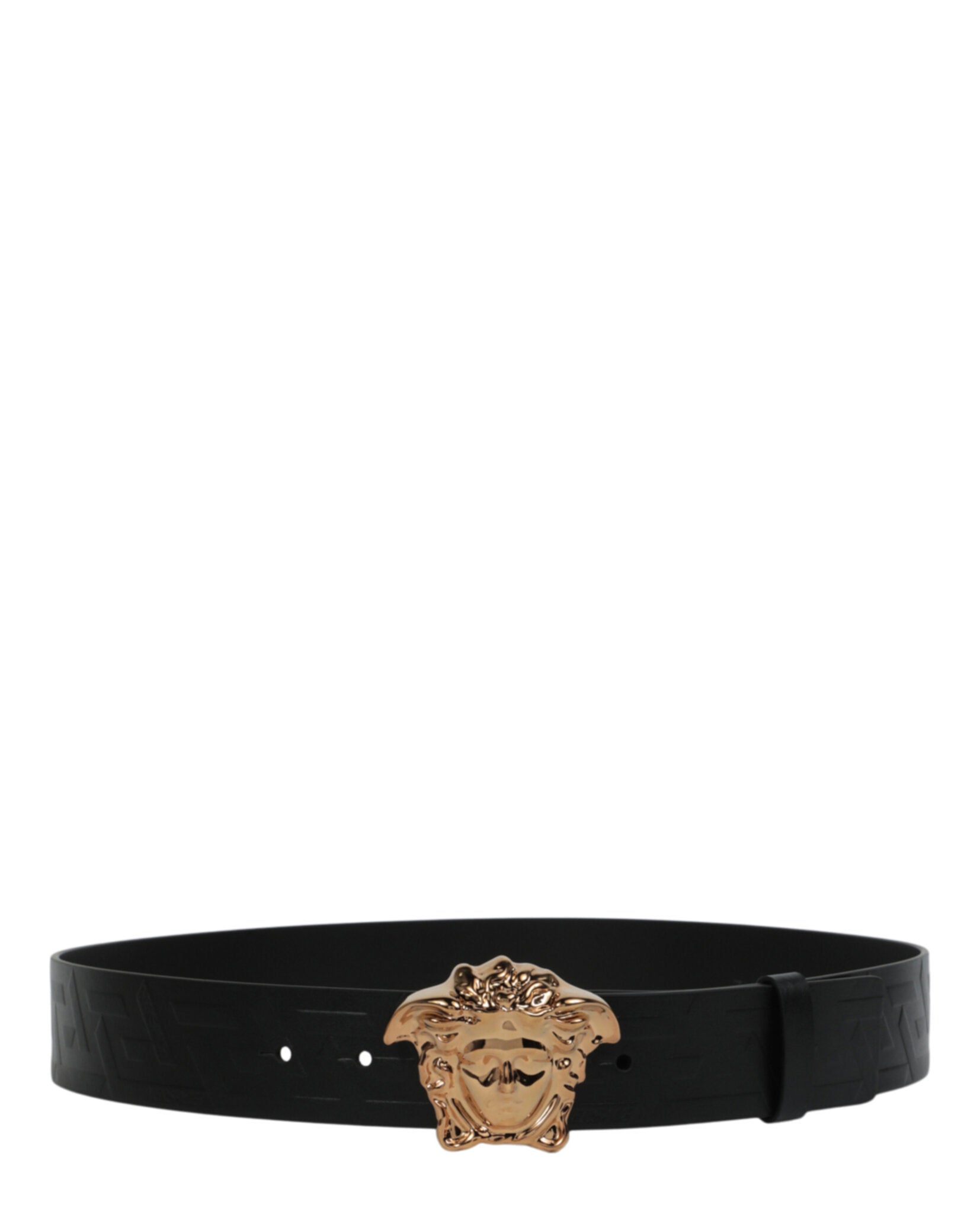 title:La Medusa Greca Leather Belt;color:Black Gold