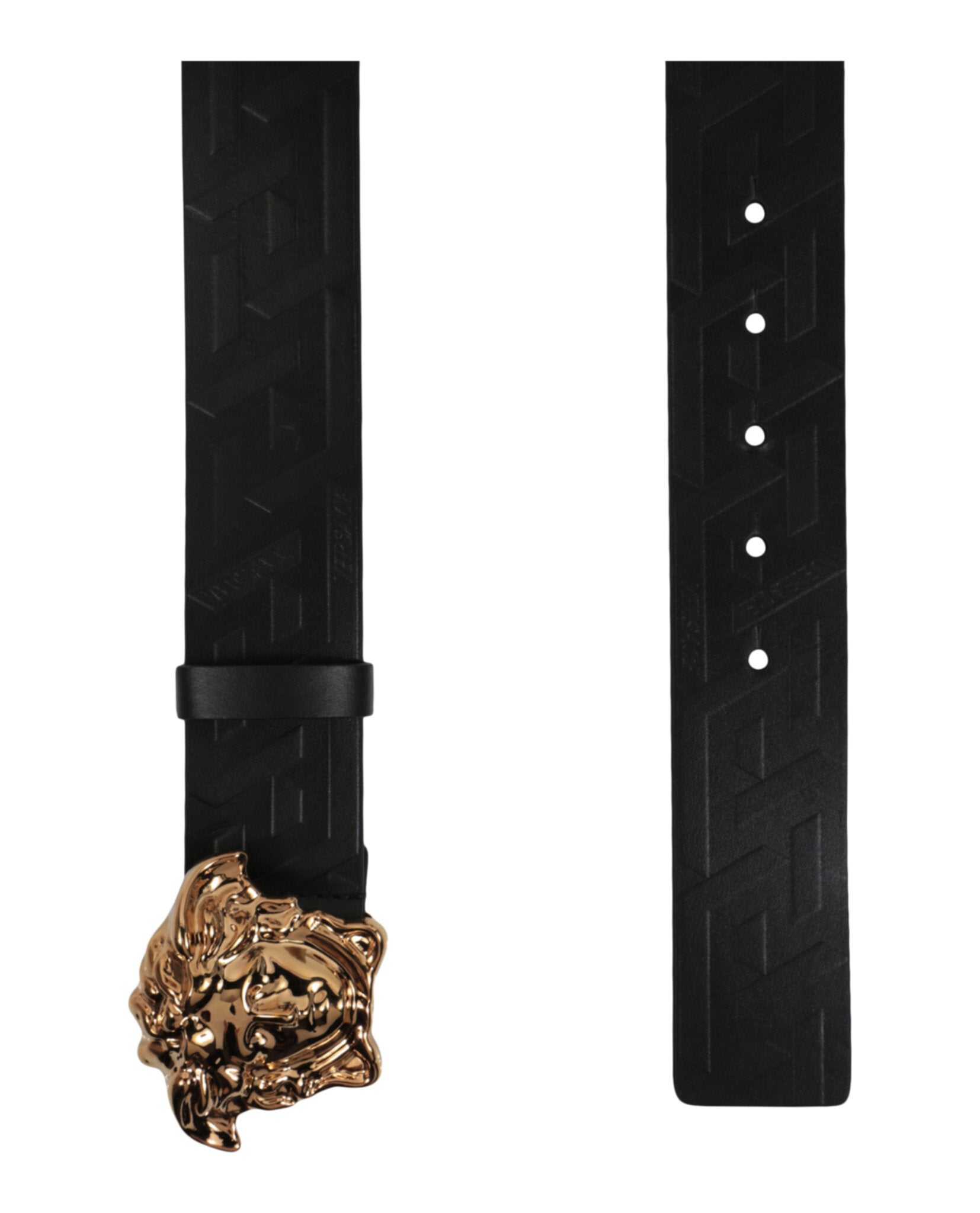 title:La Medusa Greca Leather Belt;color:Black Gold