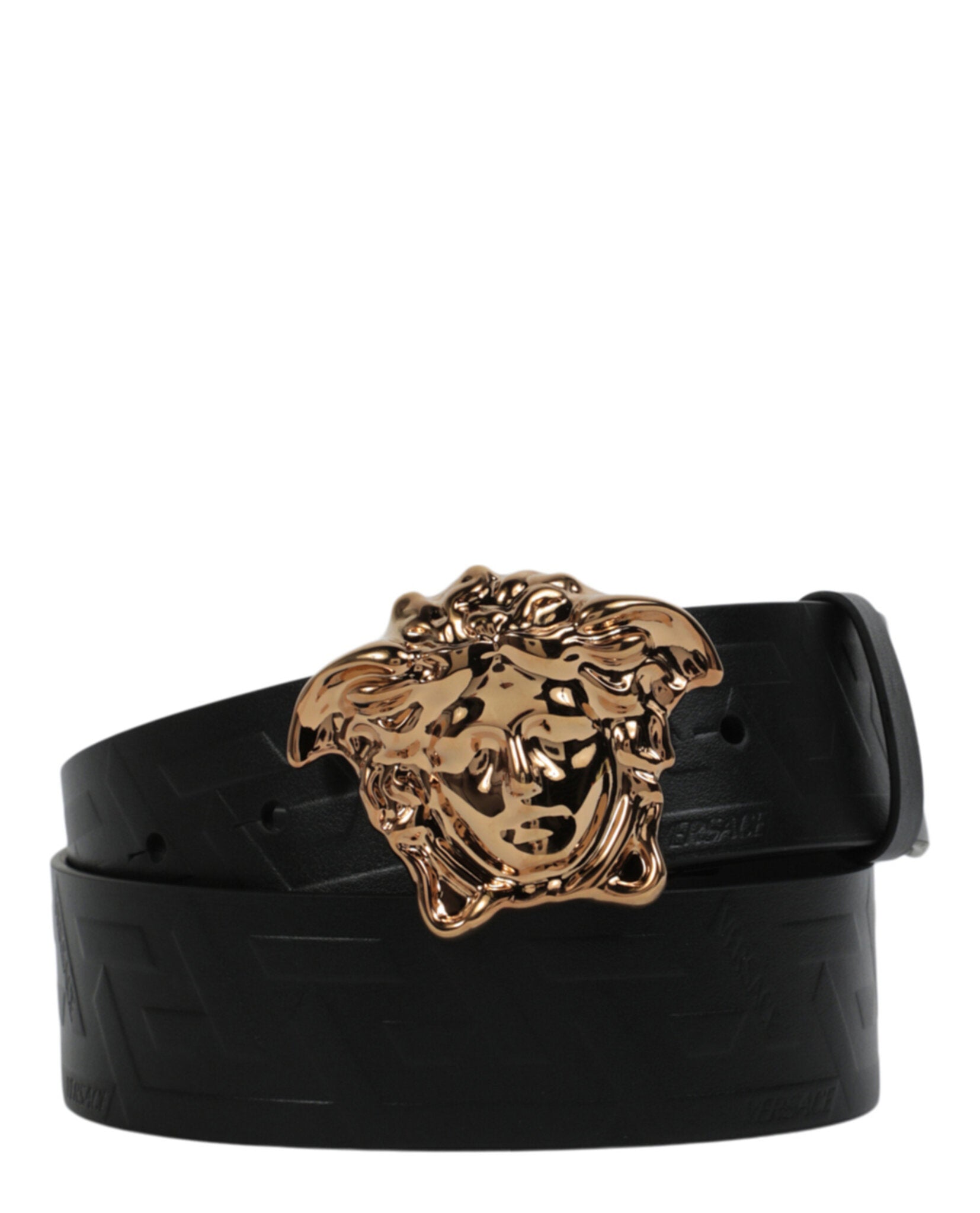 title:La Medusa Greca Leather Belt;color:Black Gold