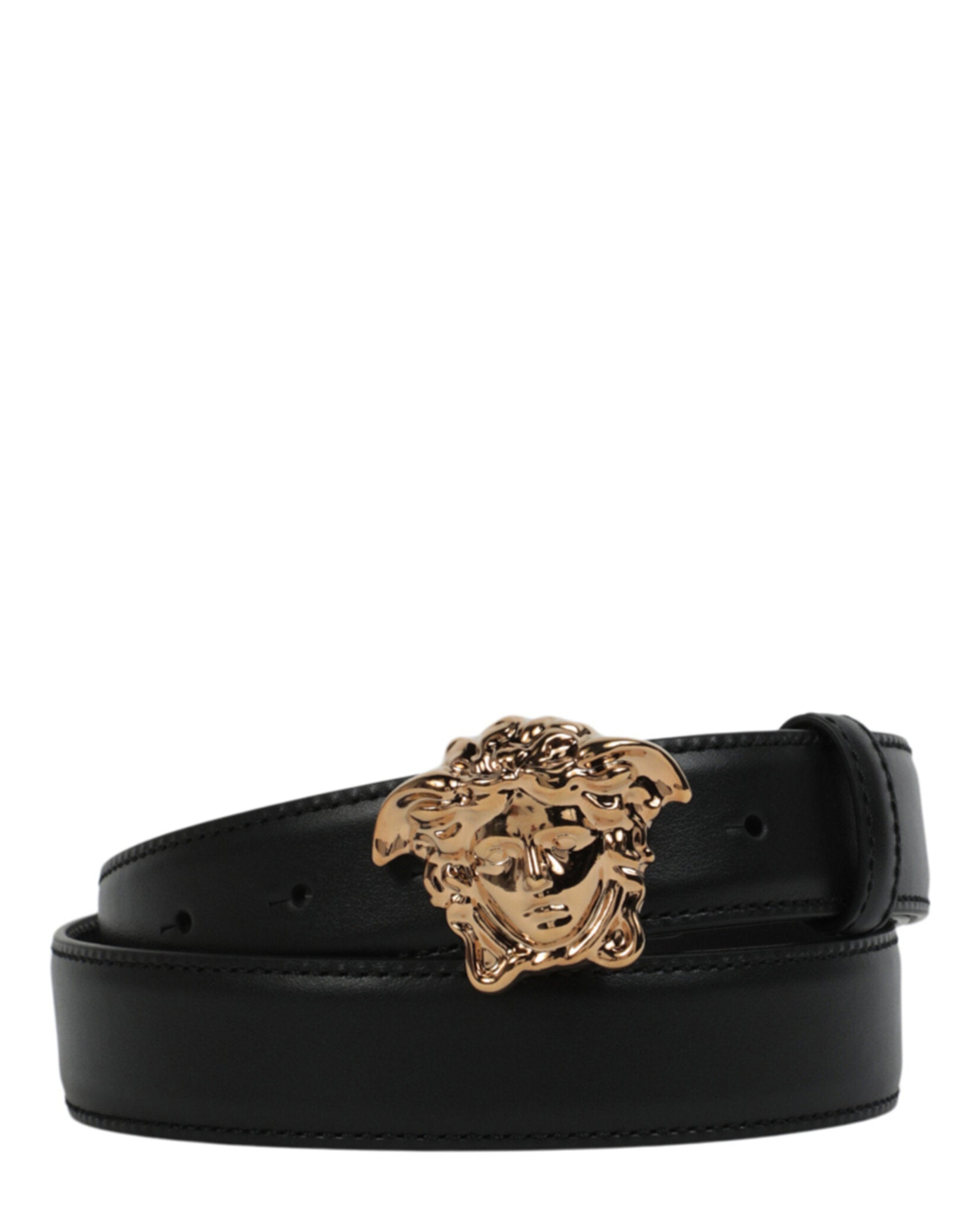 title:La Medusa Buckle Leather Belt;color:Nero Oro