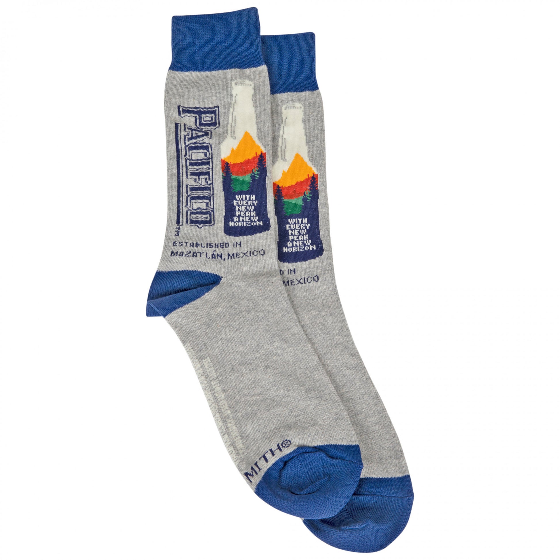 title:Pacifico Cerveza Beer Bottle With Mountains Men's Socks;color:Grey