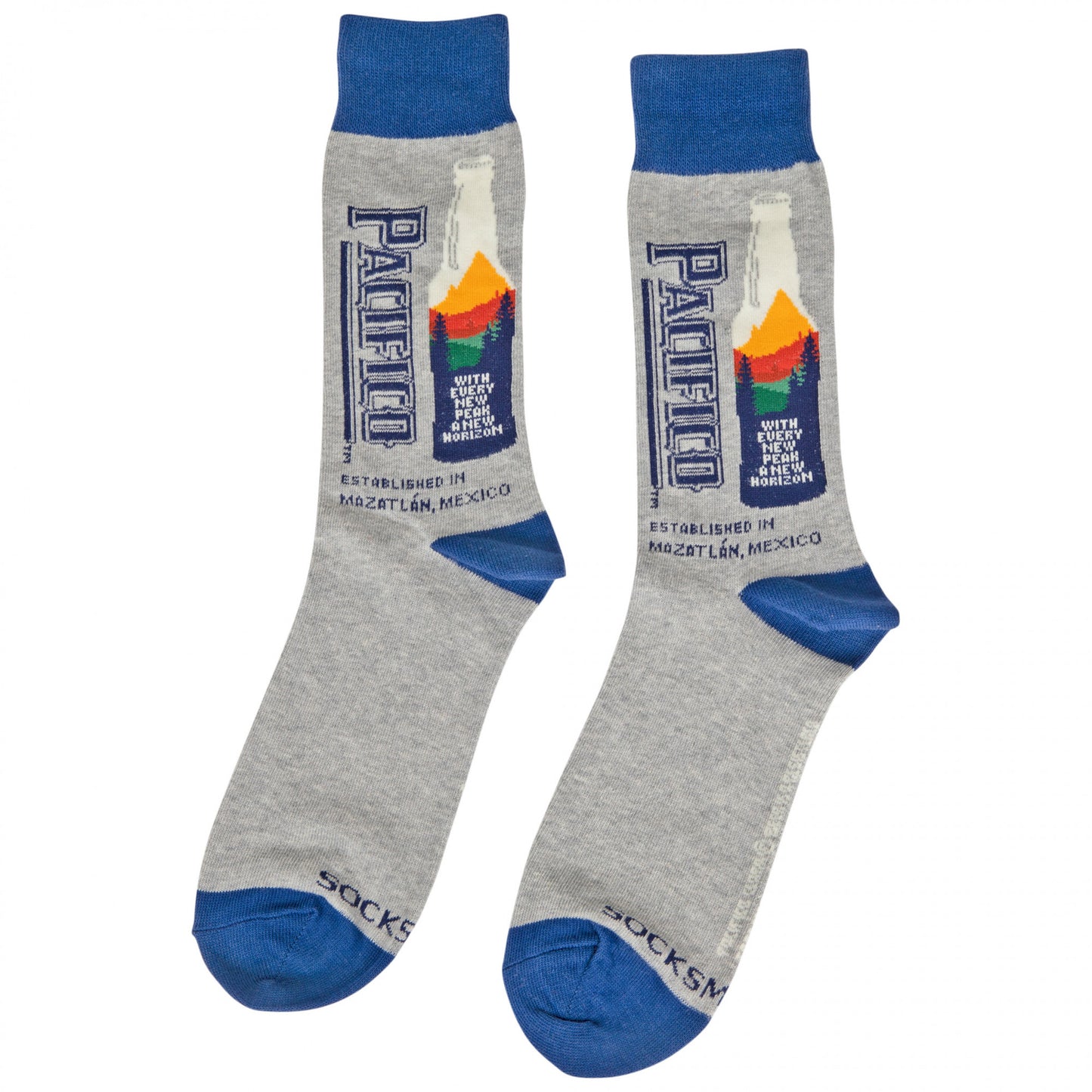 title:Pacifico Cerveza Beer Bottle With Mountains Men's Socks;color:Grey