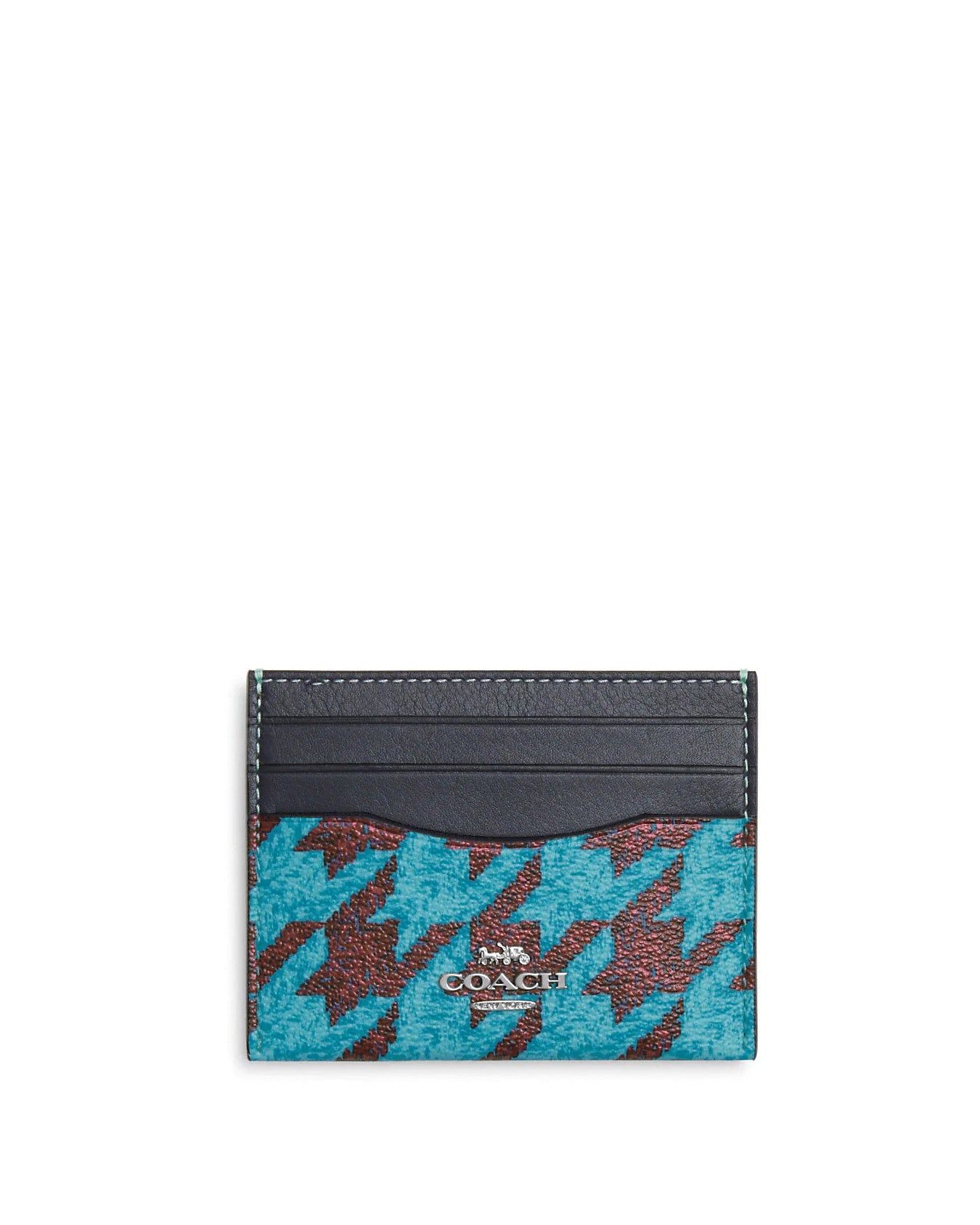 title:Coach Women's Slim Id Card Case With Houndstooth Print;color:Teal / Wine