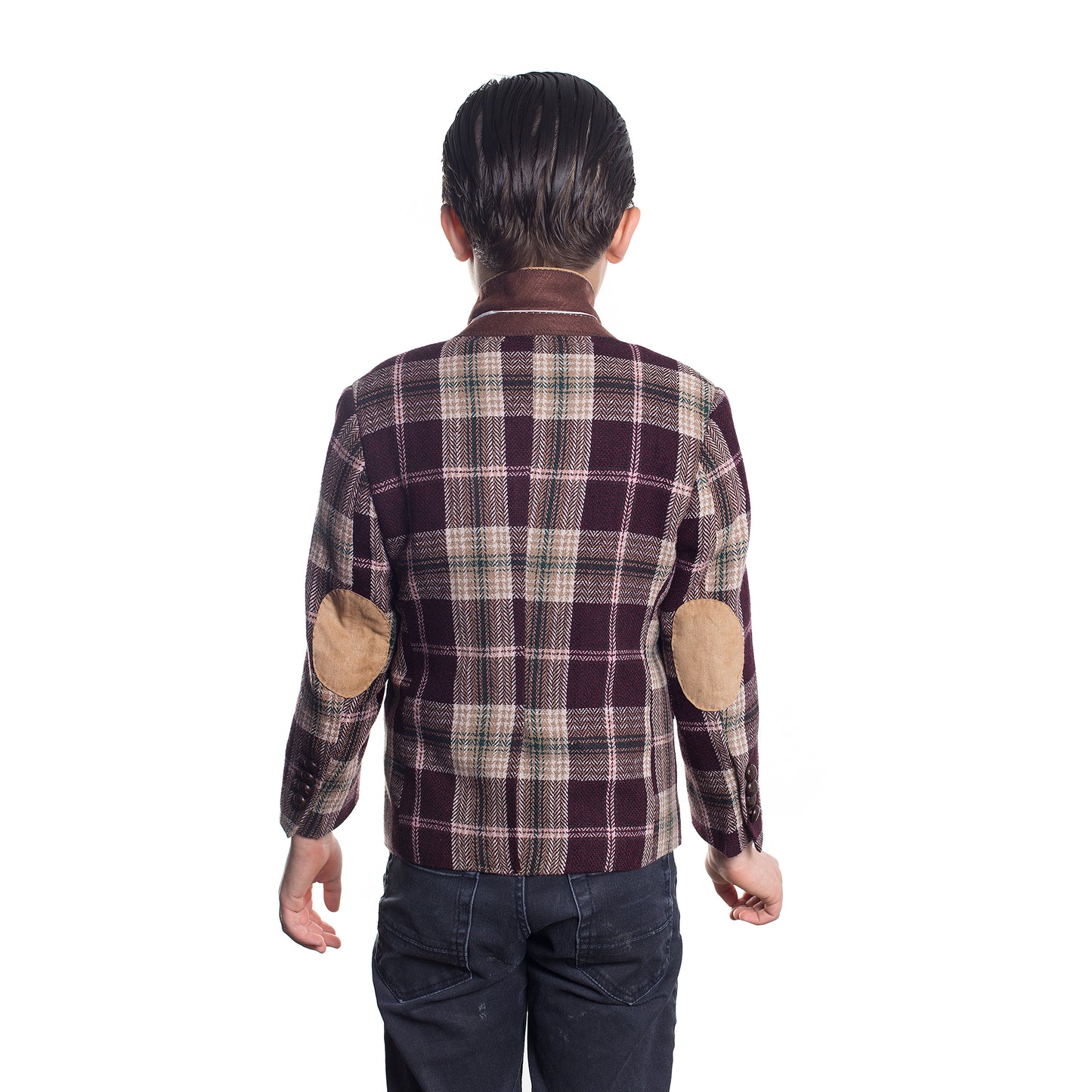 title:ELIE BALLEH Boys BURGENDY Plaid Blazer JACKET;color:BURGENDY