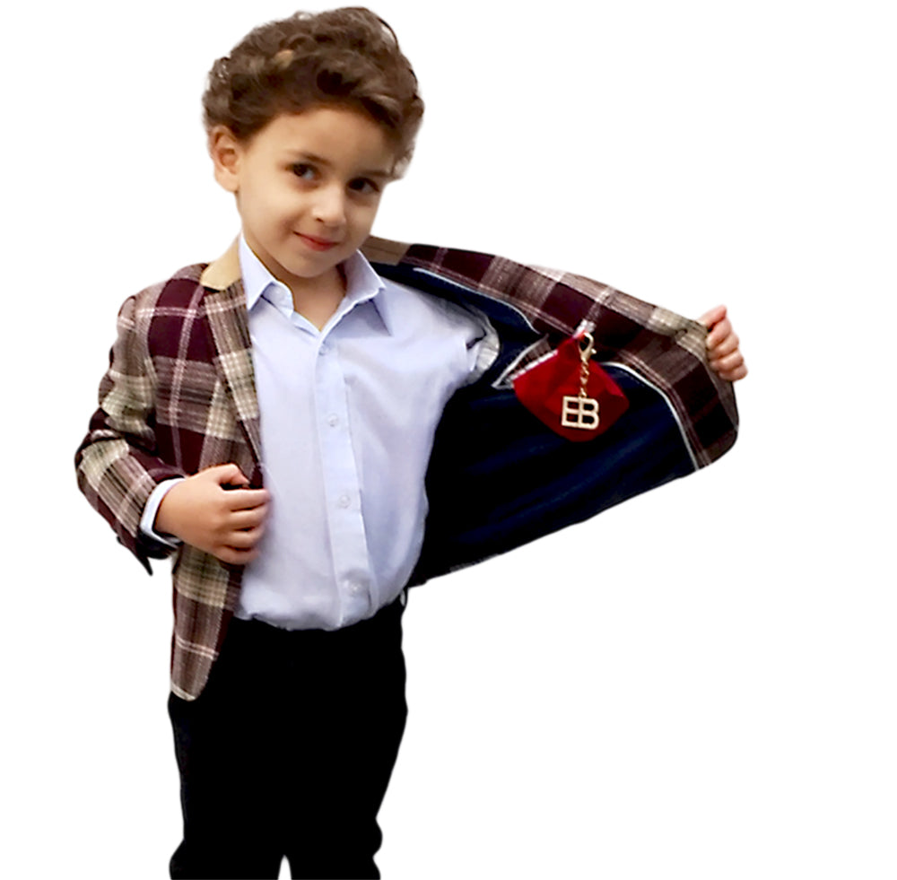 title:ELIE BALLEH Boys BURGENDY Plaid Blazer JACKET;color:BURGENDY