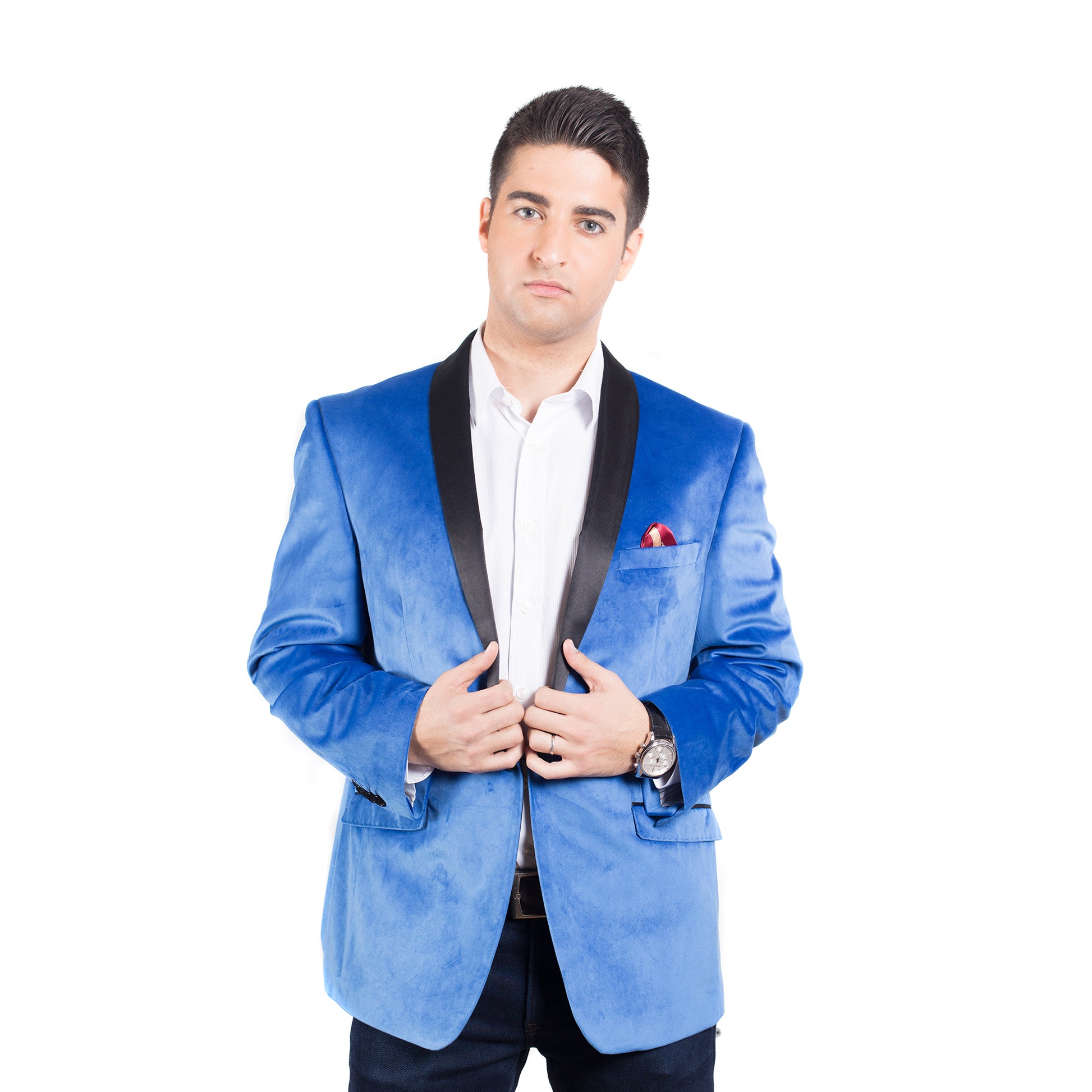 title:ELIE BALLEH Aqua Shawl Collar Velvet mens blazer jacket;color:aqua