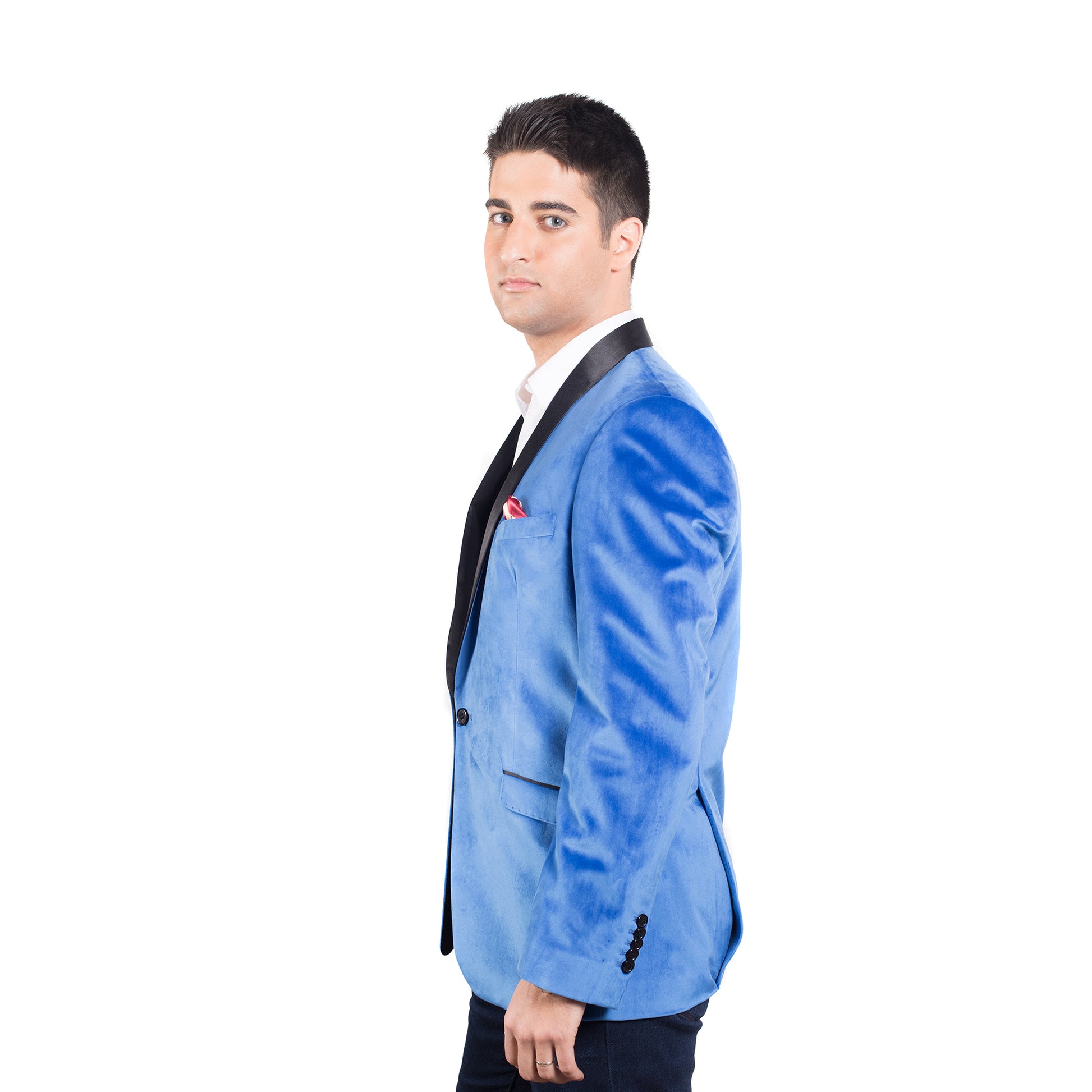 title:ELIE BALLEH Aqua Shawl Collar Velvet mens blazer jacket;color:aqua