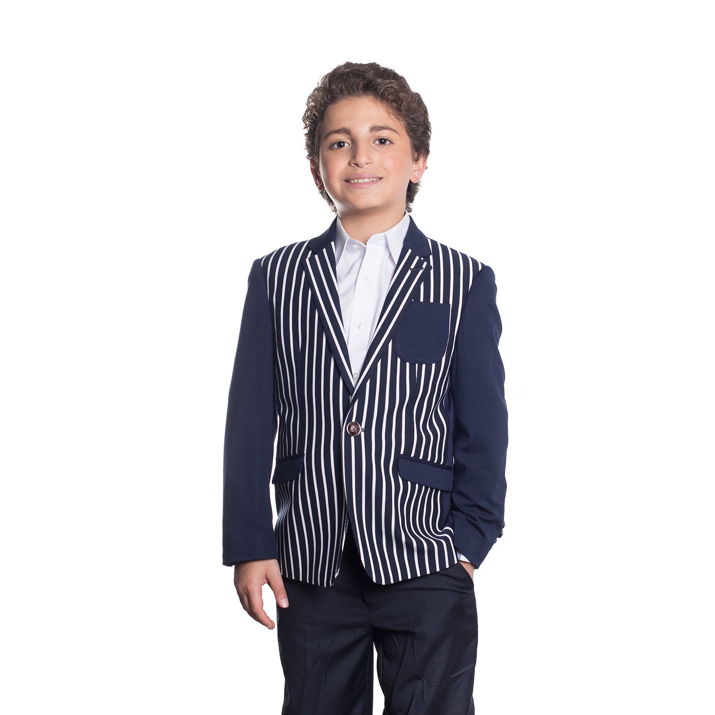 title:ELIE BALLEH Boys NAVY Striped Knite Blazer JACKET;color:NAVY