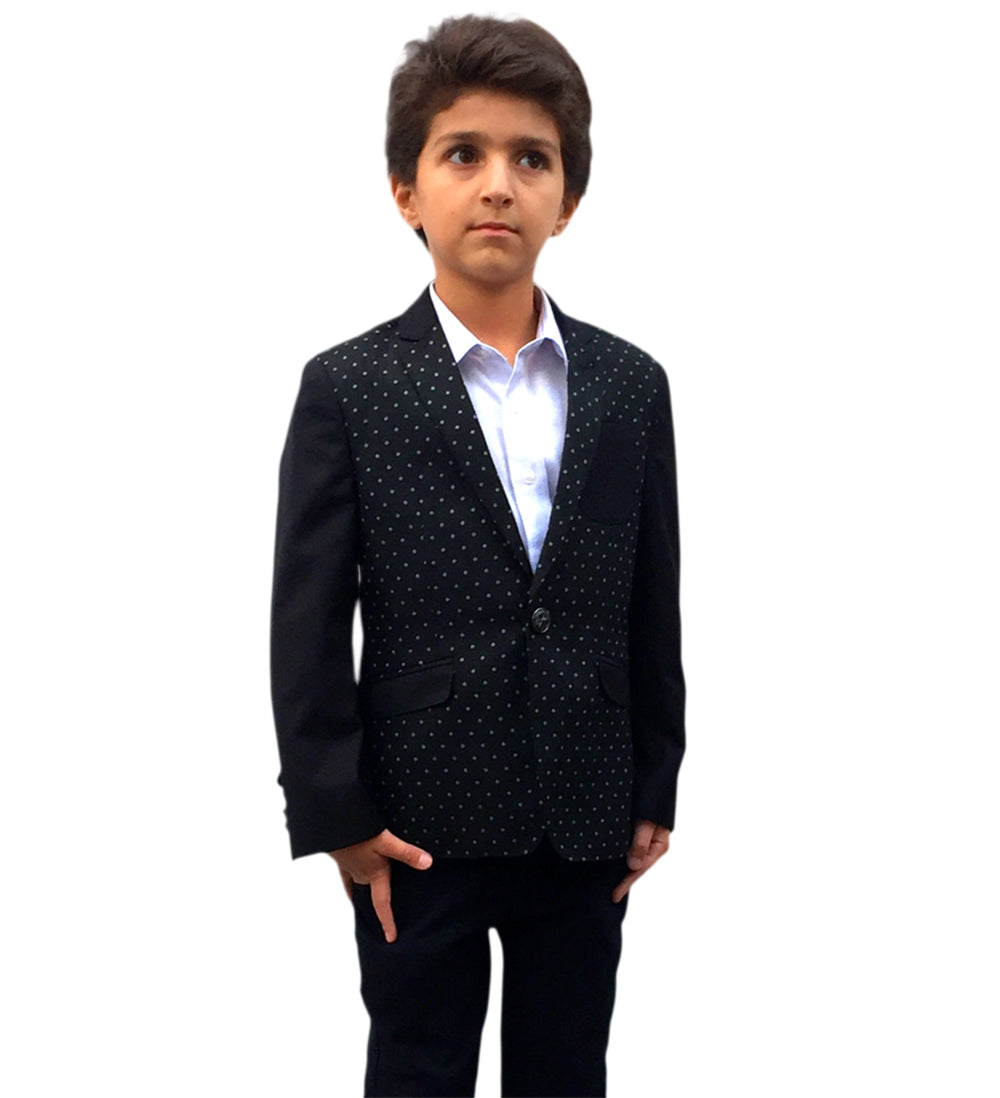 title:ELIE BALLEH Boys BLACK Diamond Dot Blazer JACKET;color:BLACK