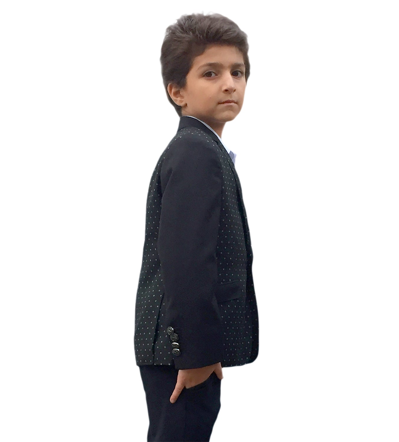 title:ELIE BALLEH Boys BLACK Diamond Dot Blazer JACKET;color:BLACK