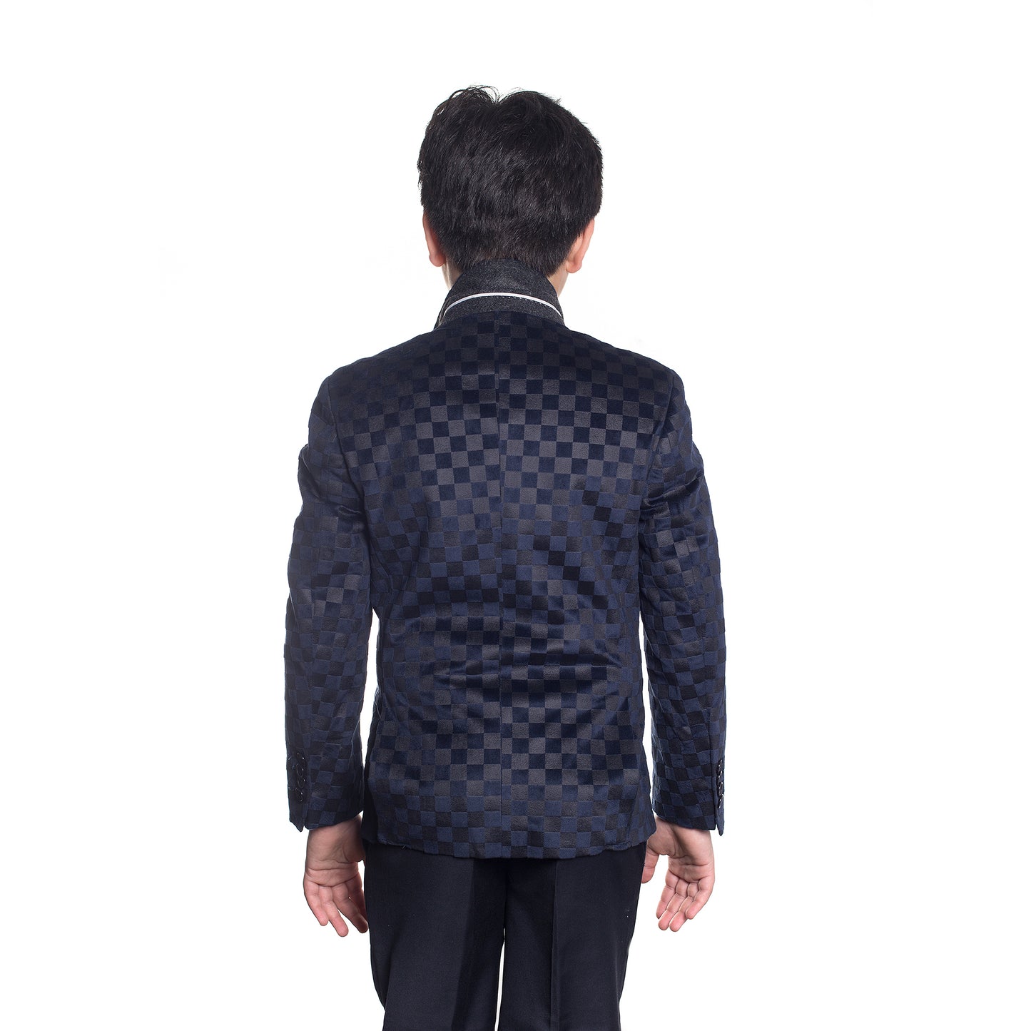 title:ELIE BALLEH Boys NAVY Checkerboard Blazer JACKET;color:NAVY