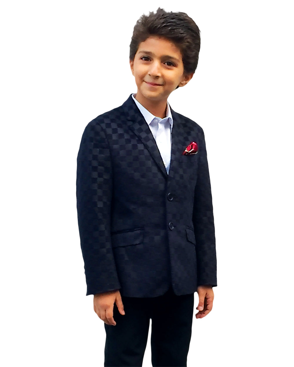 title:ELIE BALLEH Boys NAVY Checkerboard Blazer JACKET;color:NAVY