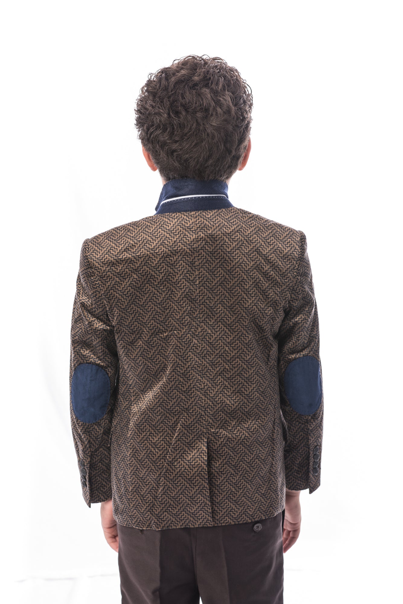 title:ELIE BALLEH Boys CAMEL Printed Velvet Blazer JACKET;color:CAMEL