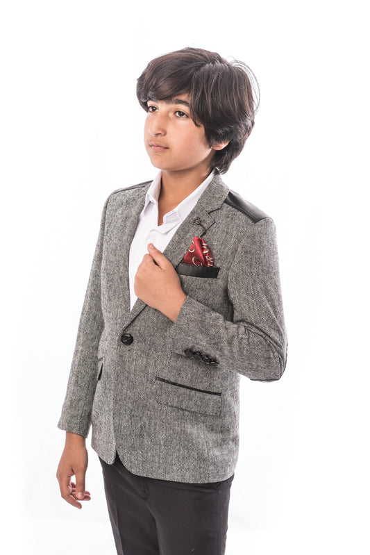 title:ELIE BALLEH Boys BLACK Tweed Blazer JACKET;color:BLACK