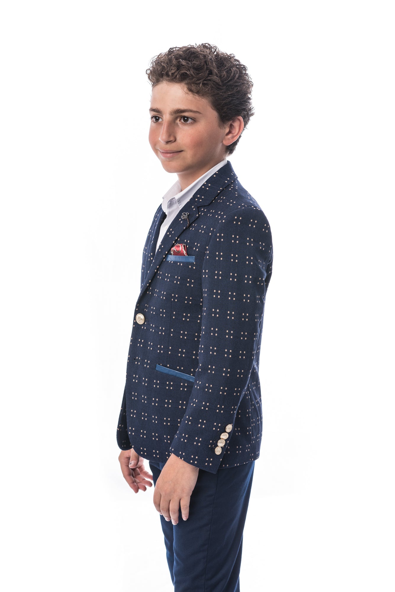 title:ELIE BALLEH Boys NAVY Doted Blazer JACKET;color:NAVY