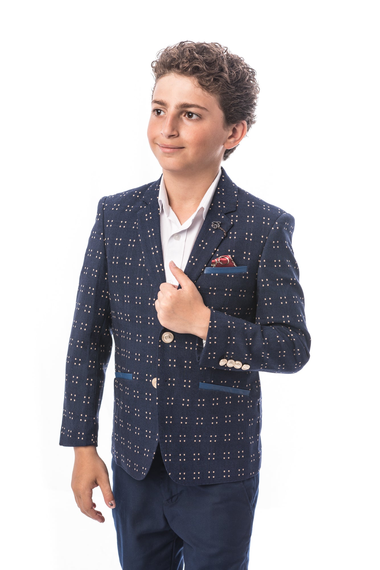 title:ELIE BALLEH Boys NAVY Doted Blazer JACKET;color:NAVY