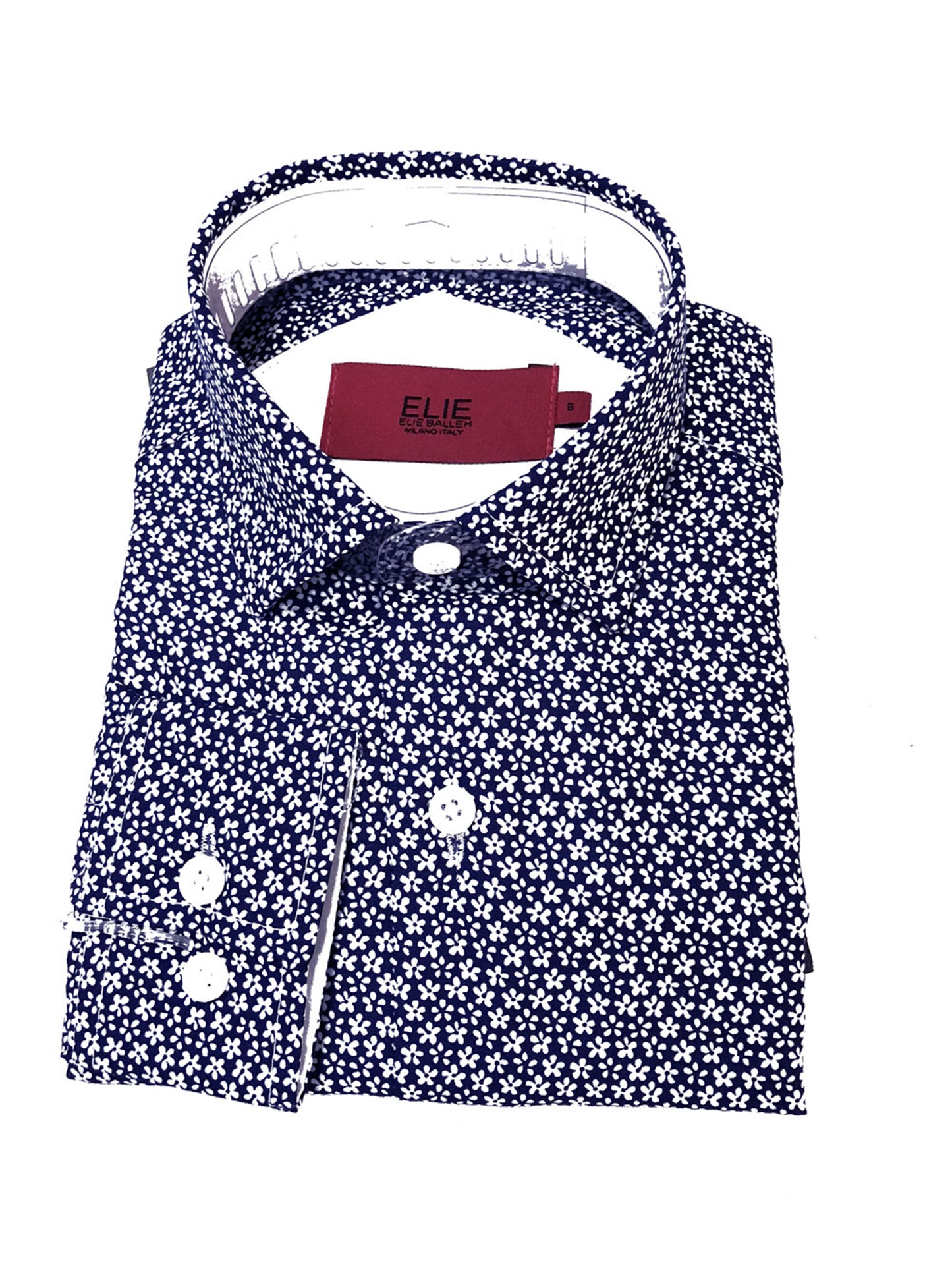 title:ELIE BALLEH Boys NAVY Micro Floral Short sleeve Button Down SHIRT;color:NAVY