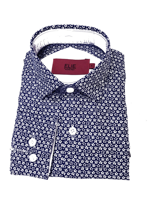 title:ELIE BALLEH Boys NAVY Micro Floral Short sleeve Button Down SHIRT;color:NAVY