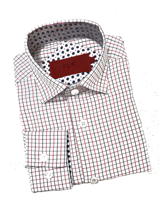 title:ELIE BALLEH Boys Red Plaid Short sleeve Button Down SHIRT;color:RED