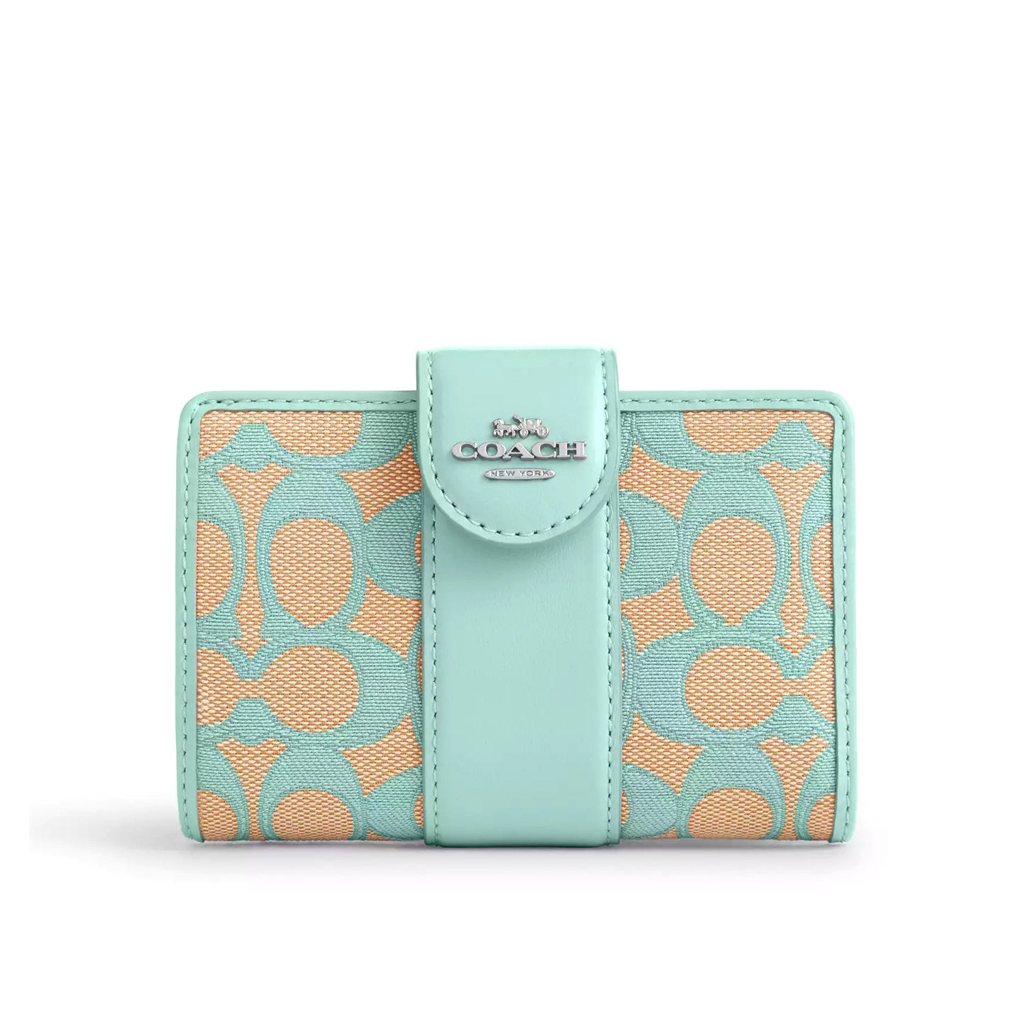 title:Coach Women's Medium Corner Zip Wallet In Signature Jacquard;color:Faded Blue