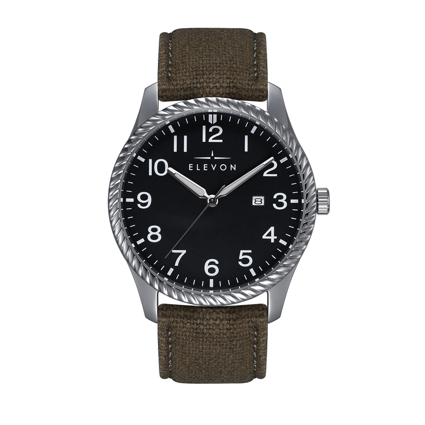 Elevon Crosswind Canvas-Overlaid Leather-Band Watch w/ Date - Ruumur