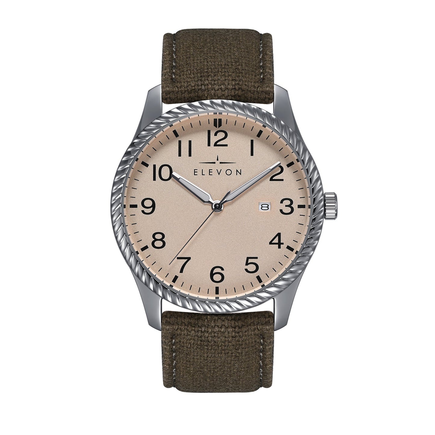 Elevon Crosswind Canvas-Overlaid Leather-Band Watch w/ Date - Ruumur