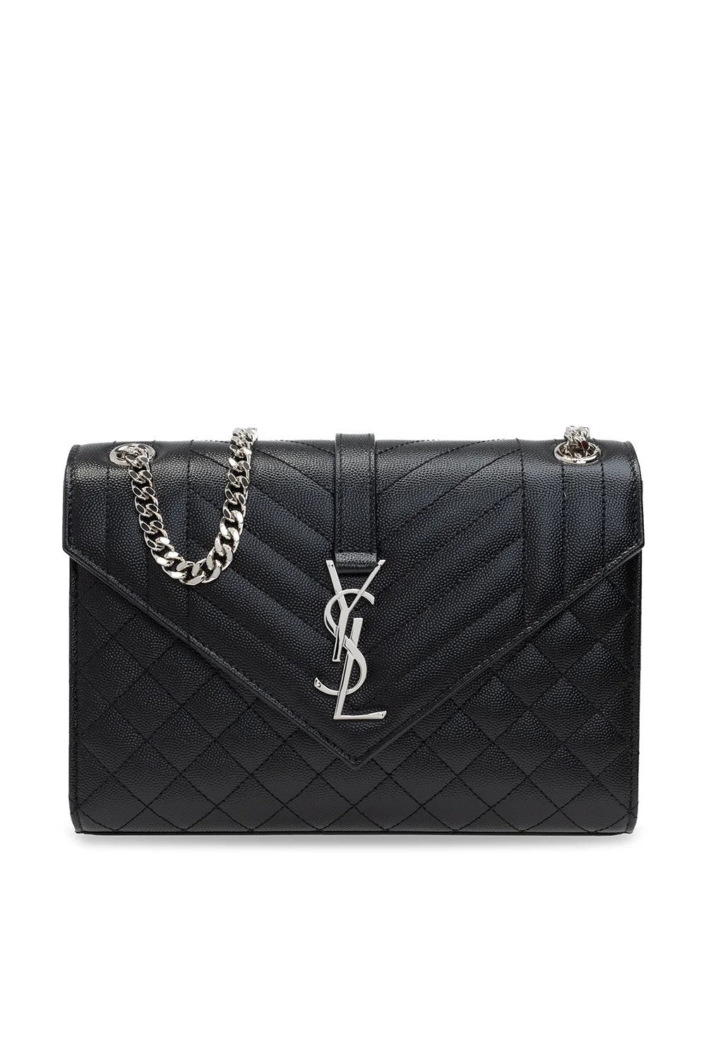 Saint Laurent Matelassé Silver Envelope Medium Shoulder Bag Silver