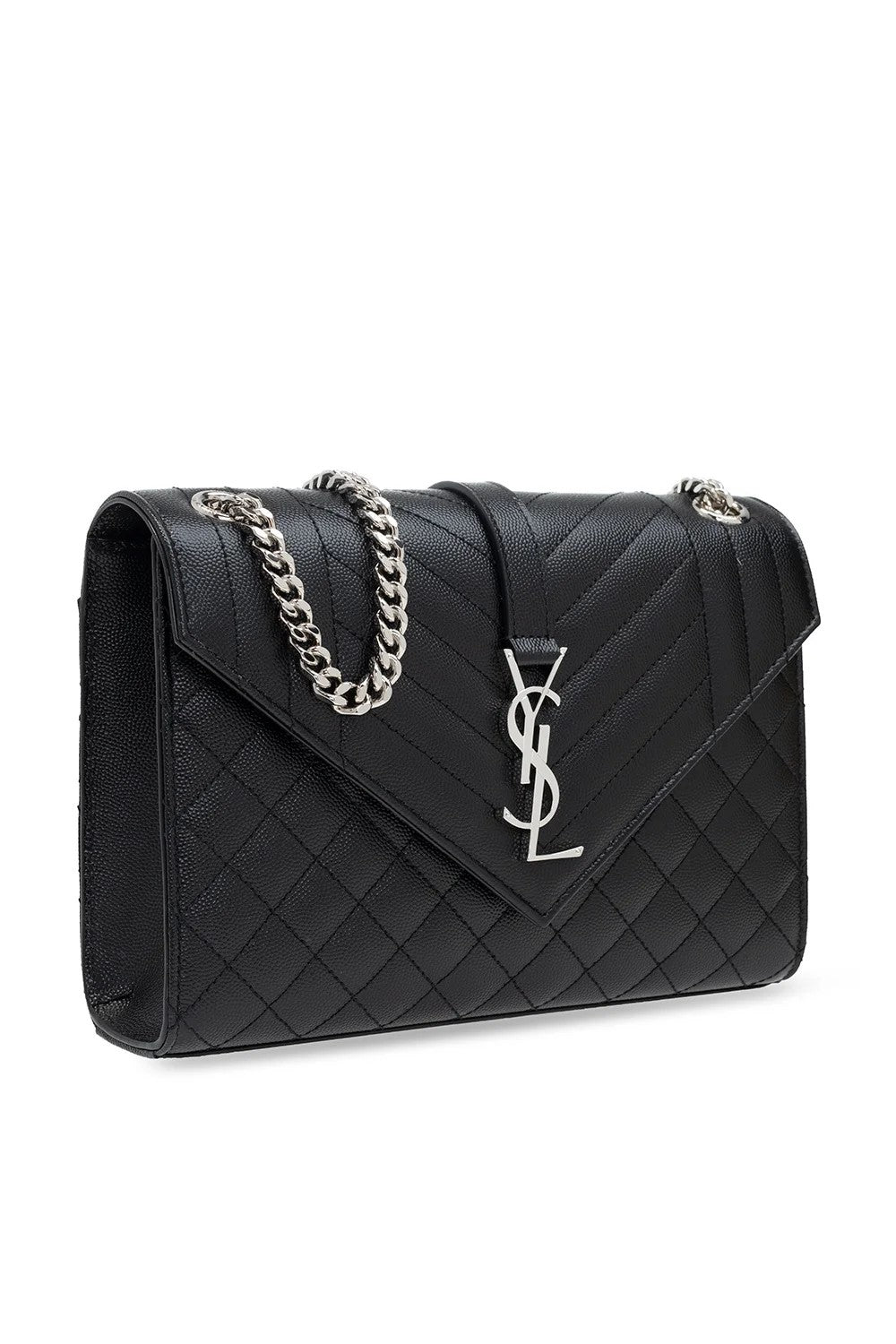 Saint Laurent Matelassé Silver Envelope Medium Shoulder Bag Silver