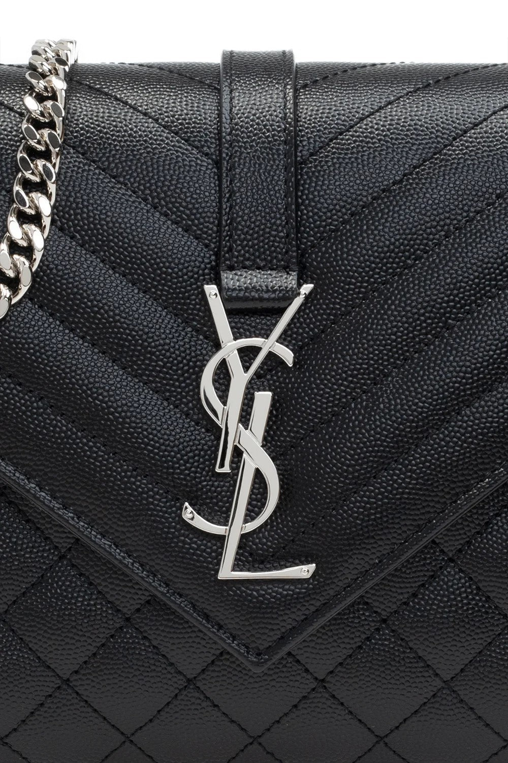 Saint Laurent Matelassé Silver Envelope Medium Shoulder Bag Silver