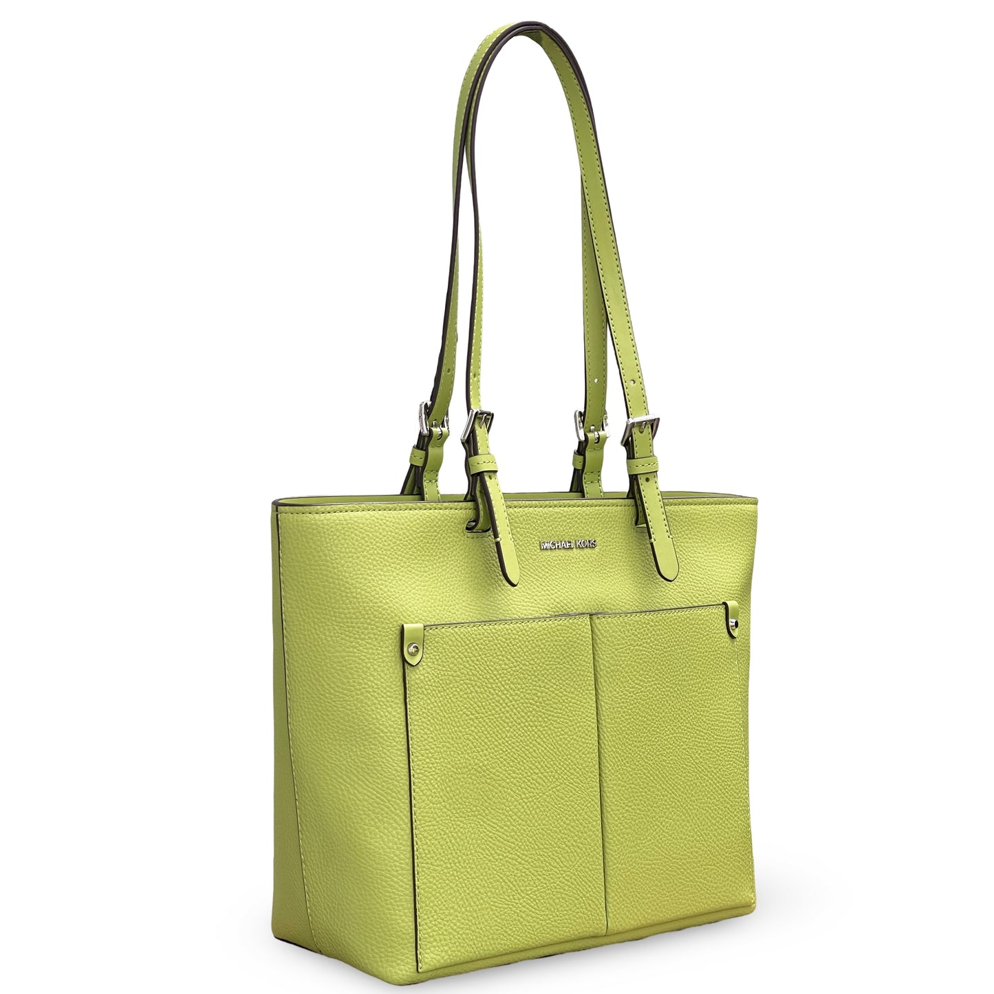 title:Michael Kors Women's Jet Set Medium Pocket Vegan Leather Tote Bag;color:Lime