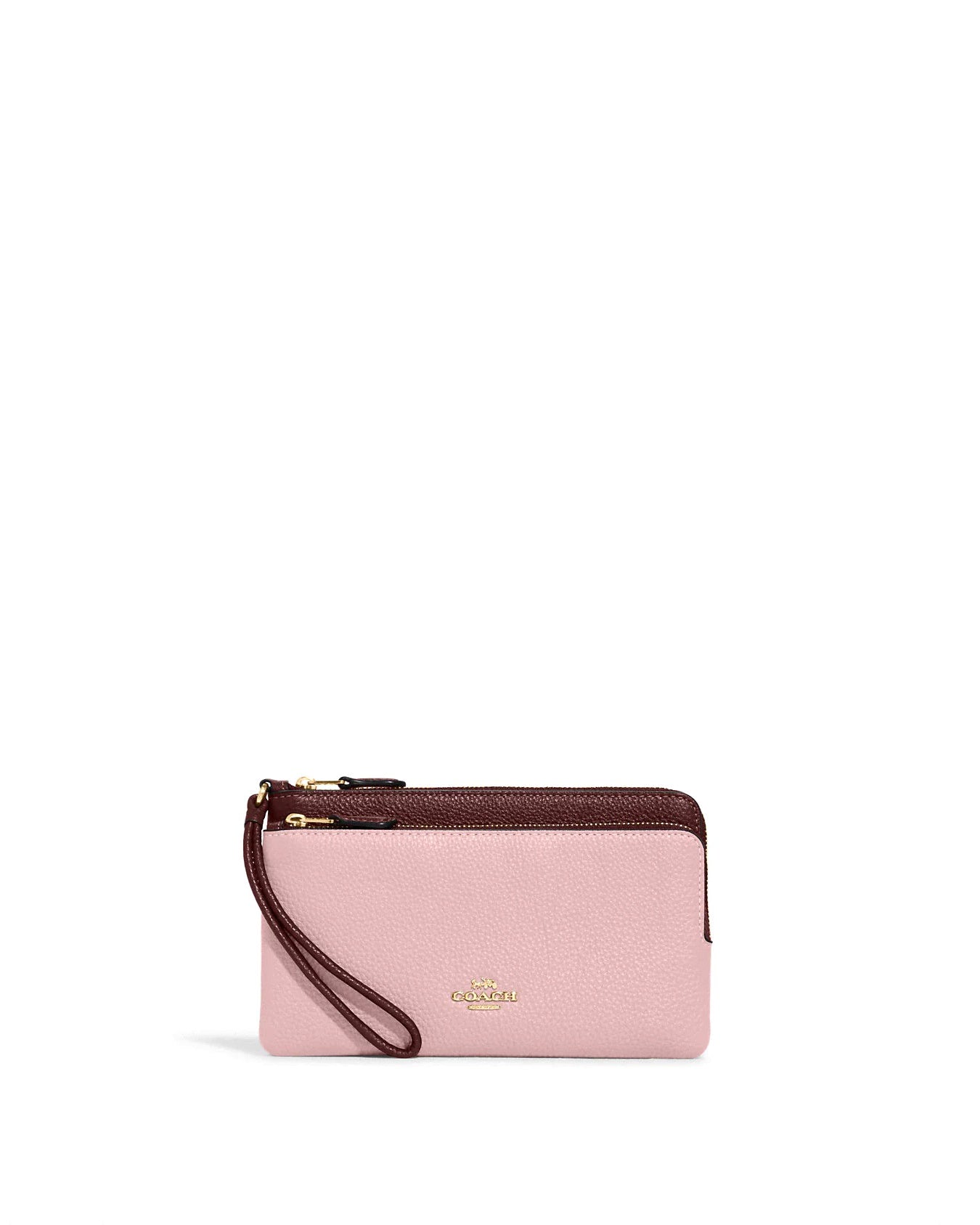 title:Coach Women's Double Zip Wallet;color:Powder Pink / Wine Multi