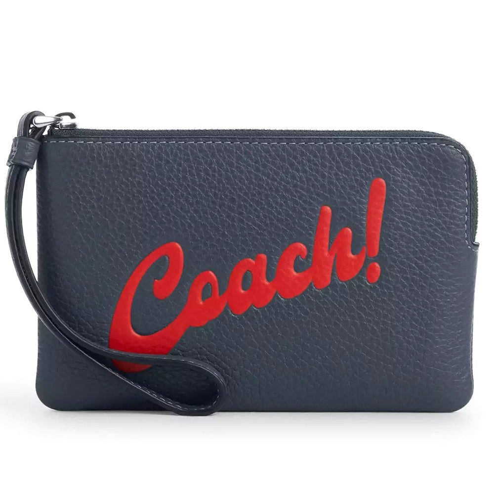 title:Coach Women's Corner Zip Wristlet With Coach Graphic;color:Denim