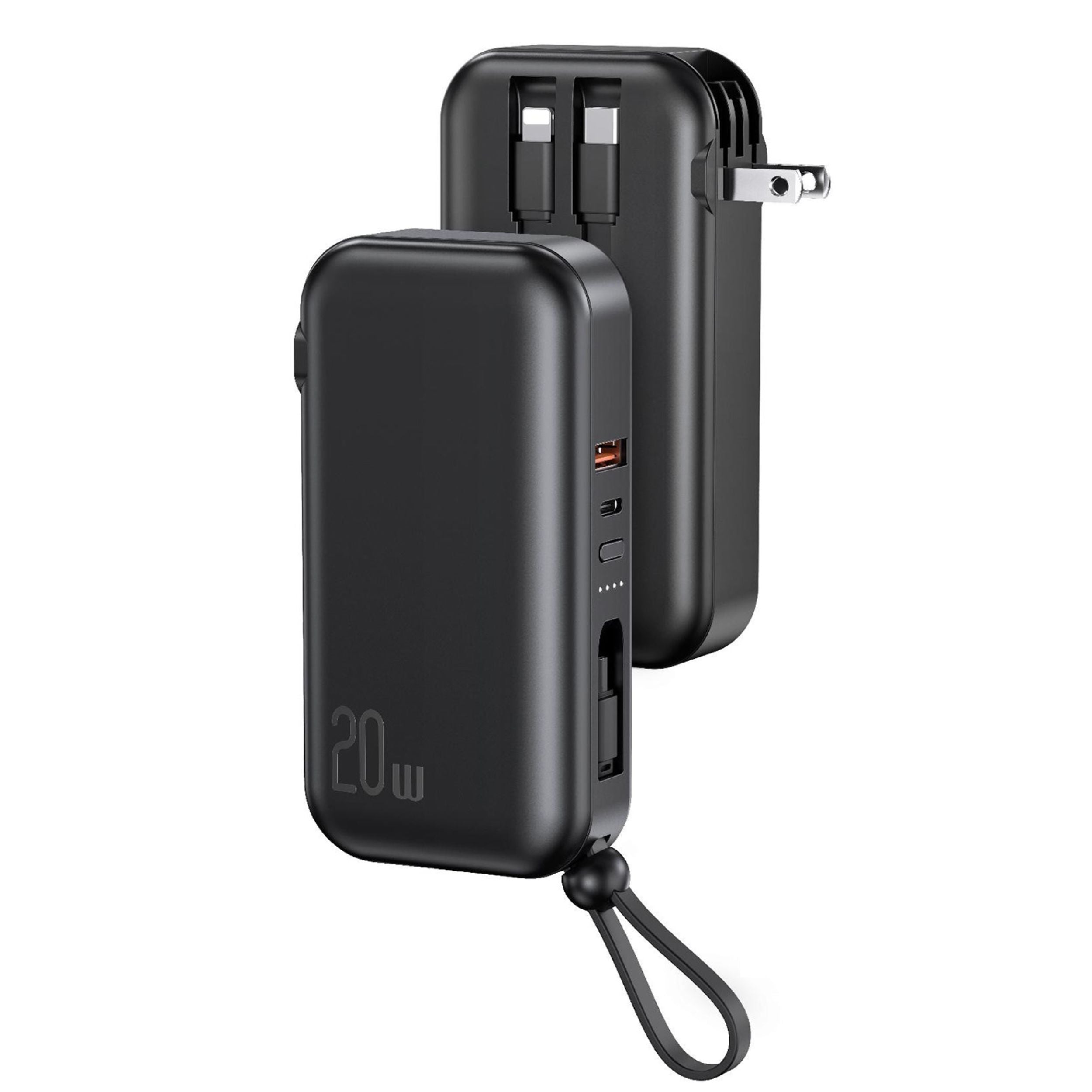 title:10K mAh Portable Charger w/ 3 Cables - PD20W QC18W Fast Charging Power Bank - 5 Outputs - iOSPhone 14;color:Black