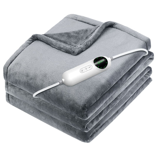 title:Flannel Heated Blanket - 10 Heat Settings, Auto Off, Washable - Home & Office - 59x71in;color:Gray