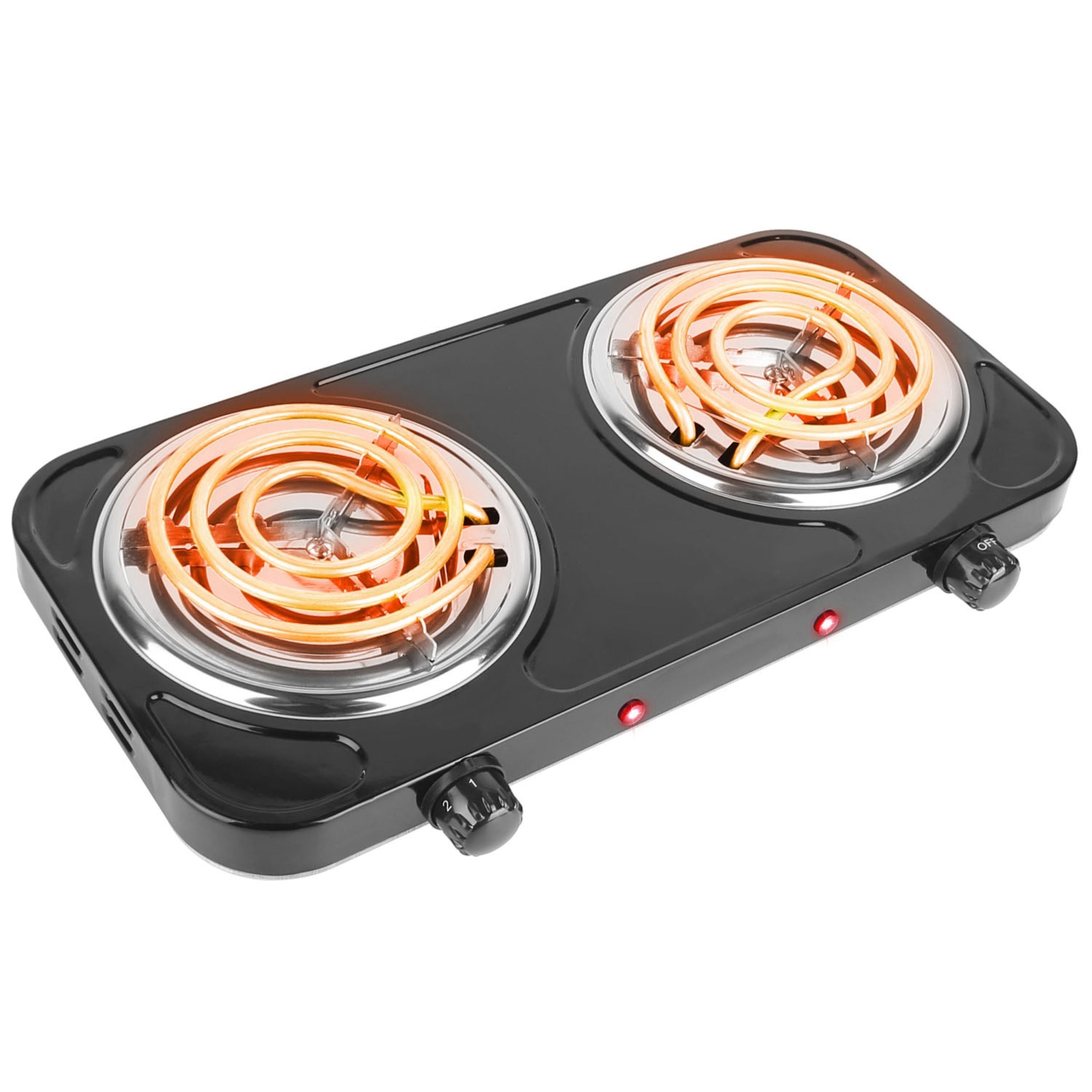 title:Portable 2000W Double Burner Hot Plate Stove - Non Slip Feet, 5 Temp Adjustments;color:Black