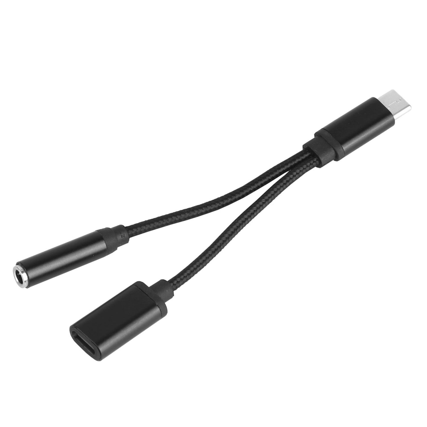 title:USB-C to 3.5mm Aux Audio Adapter, Braided TPE/ Metal Shell, Headphone Jack Splitter Cable, Charger;color:Black