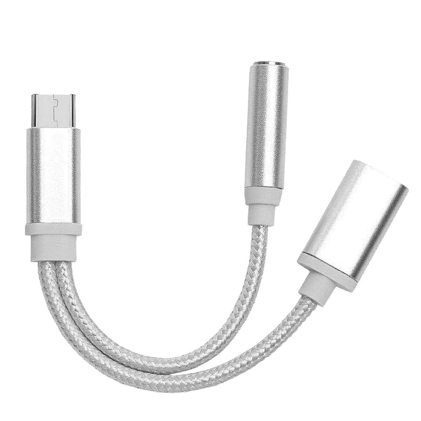 title:USB-C to 3.5mm Aux Audio Adapter, Braided TPE/ Metal Shell, Headphone Jack Splitter Cable, Charger;color:Silver