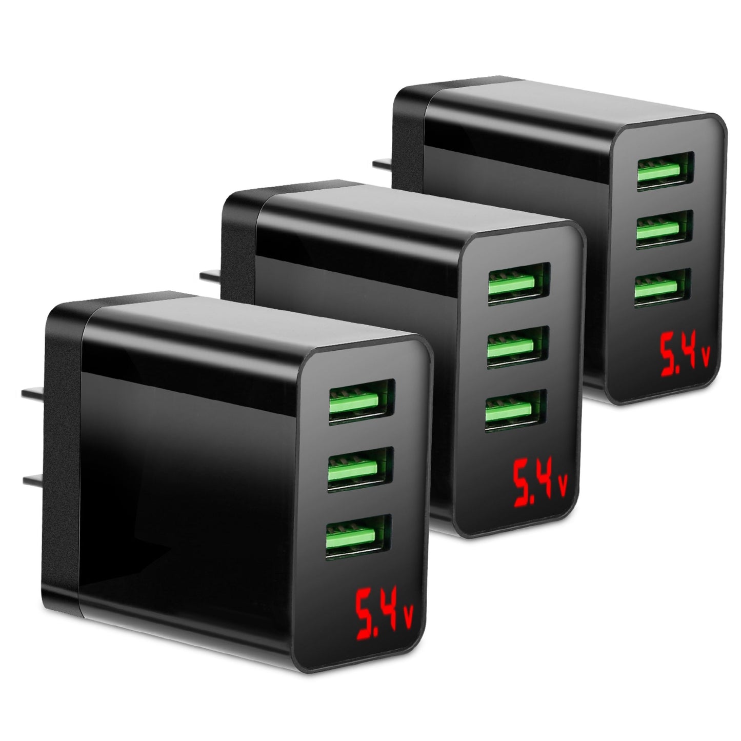 title:3-Pack USB Wall Charger: 3-Port Hub for Samsung Galaxy, iPhone, Tablet;color:Black