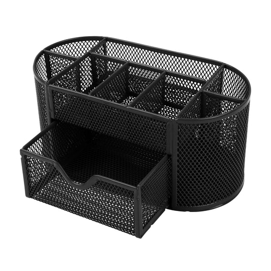 title:9-Compartment Metal Mesh Pencil Holder Desk Organizer, Pen Storage;color:Black