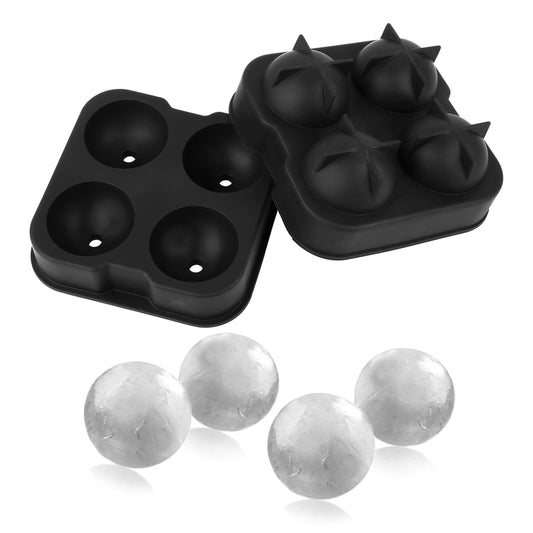 title:4-Ball Silicone Ice Mold - Whisky/Bourbon - Create Perfect Spheres;color:Black