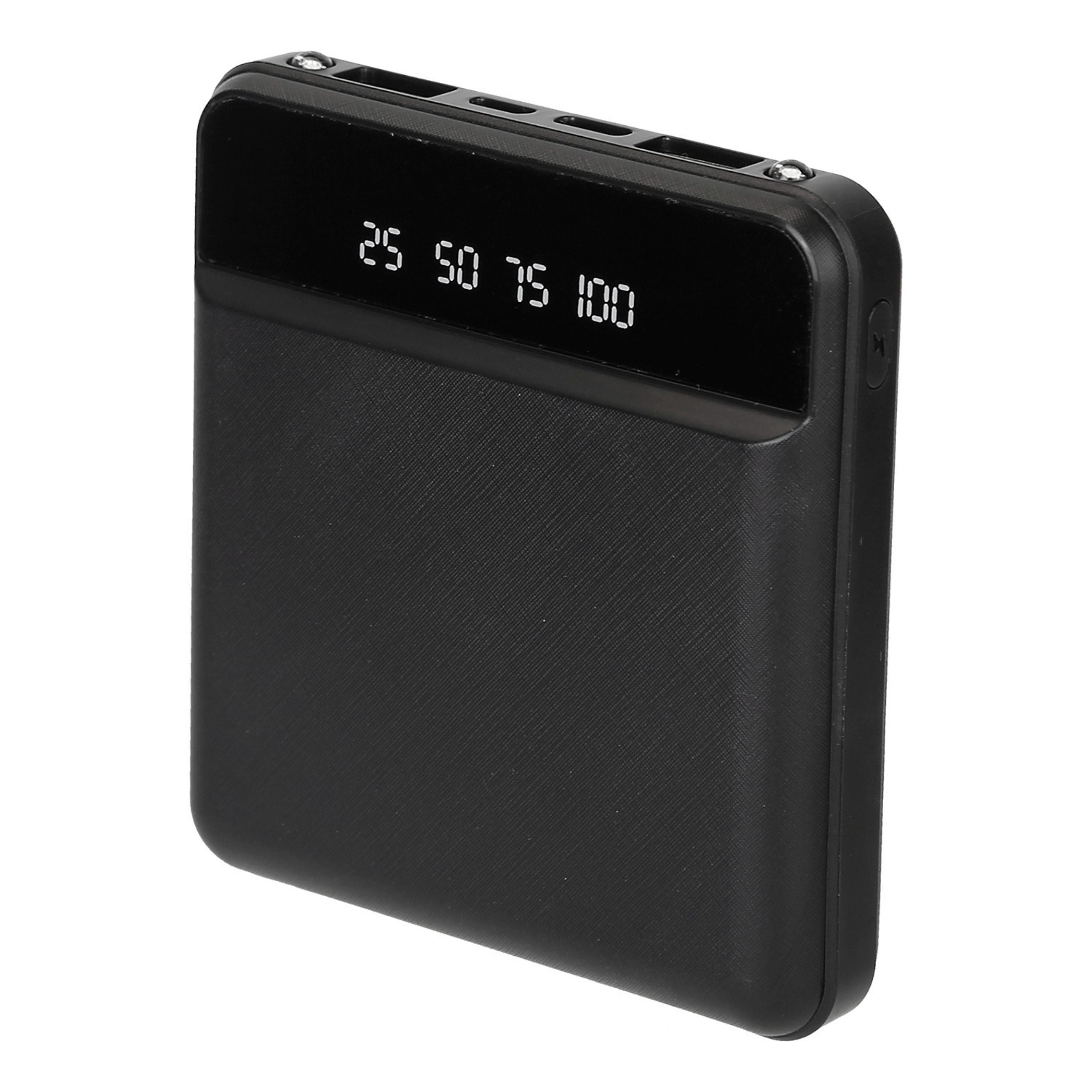 title:10K mAh Mini Power Bank, 2 USB Ports, LCD Display, Type C & Micro USB Input.;color:Black