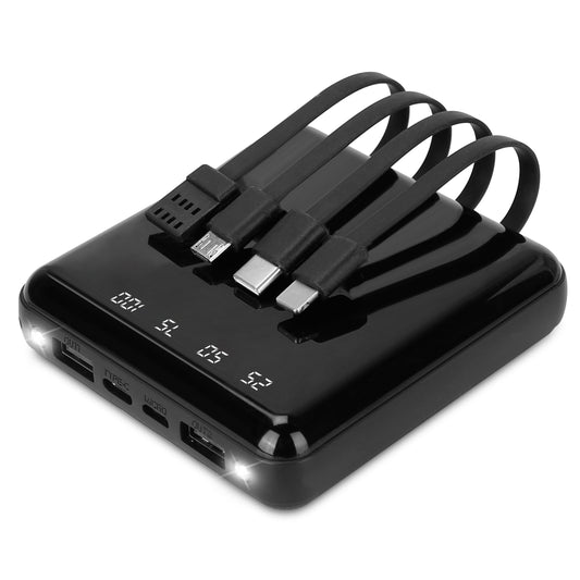 title:10K mAh Power Bank w/ 4 Cables & LED Flashlight;color:Black